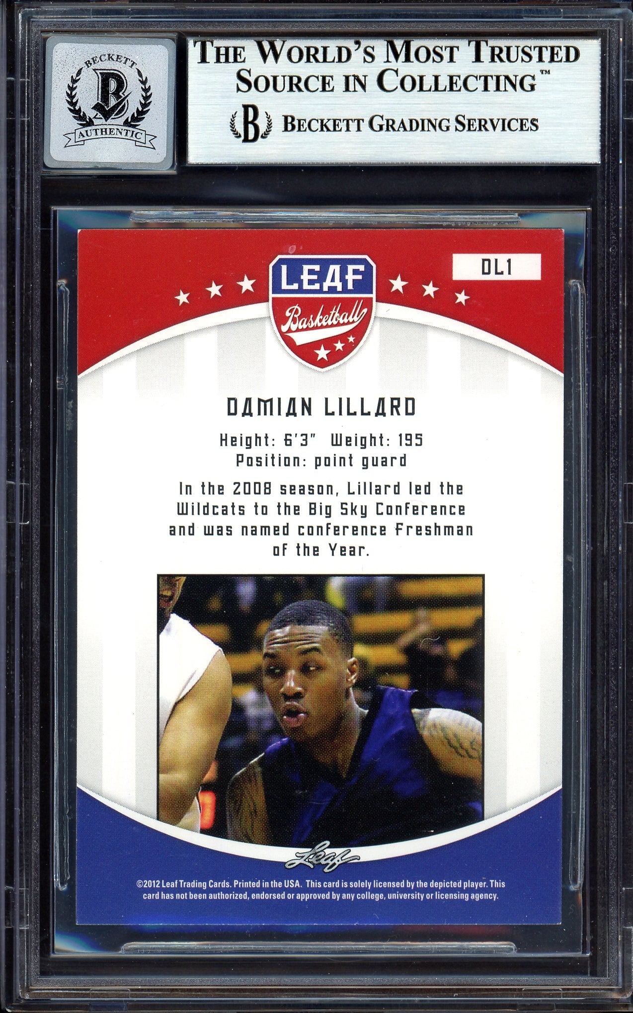 Damian Lillard Autographed 2012-13 Leaf Rookie Card #DL1 Portland Trail Blazers Auto Grade Gem Mint 10 Beckett BAS #13605440