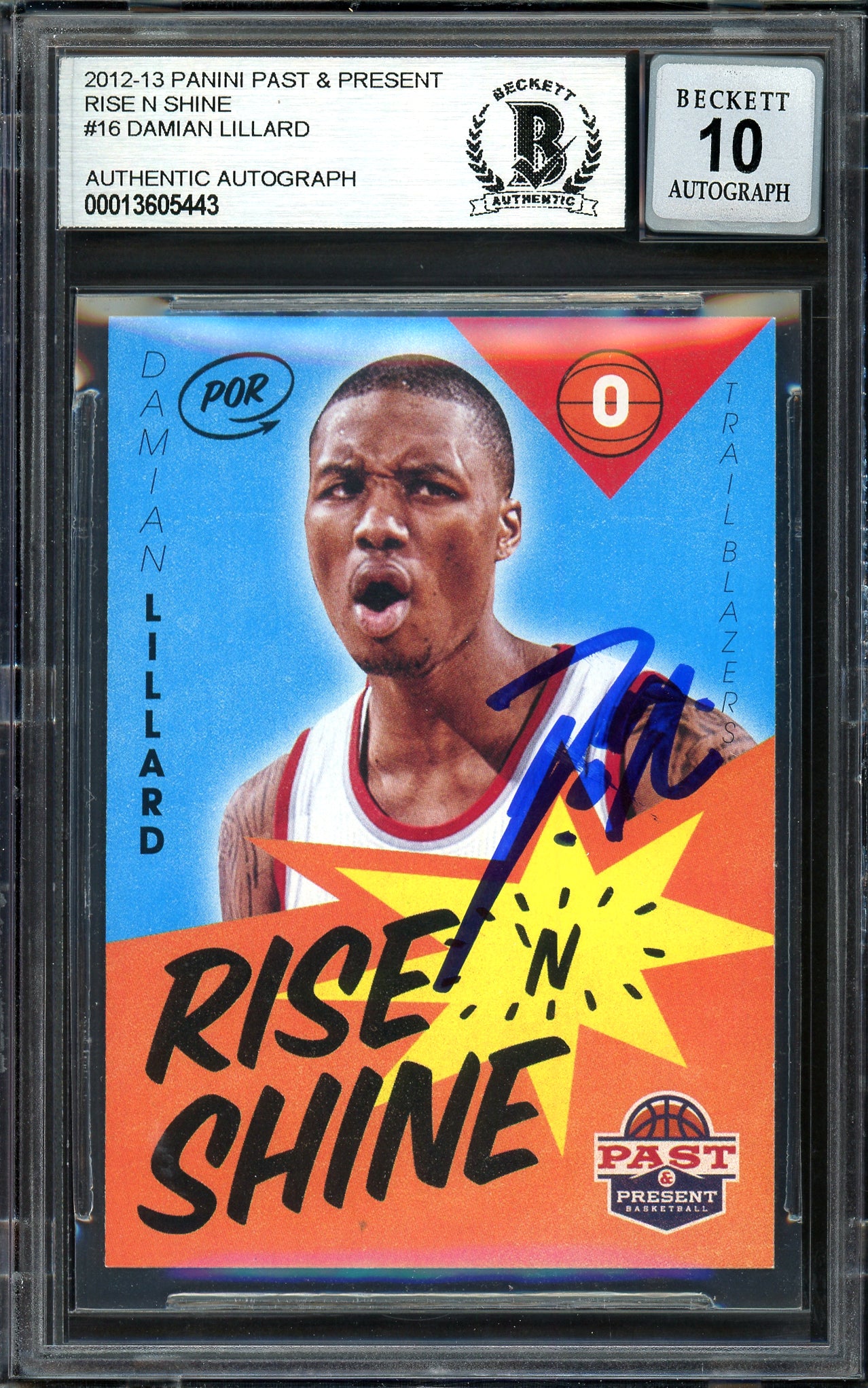 Damian Lillard Autographed 2012-13 Panini Past & Present Rise N Shine Rookie Card #16 Portland Trail Blazers Auto Grade Gem Mint 10 Beckett BAS #13605443