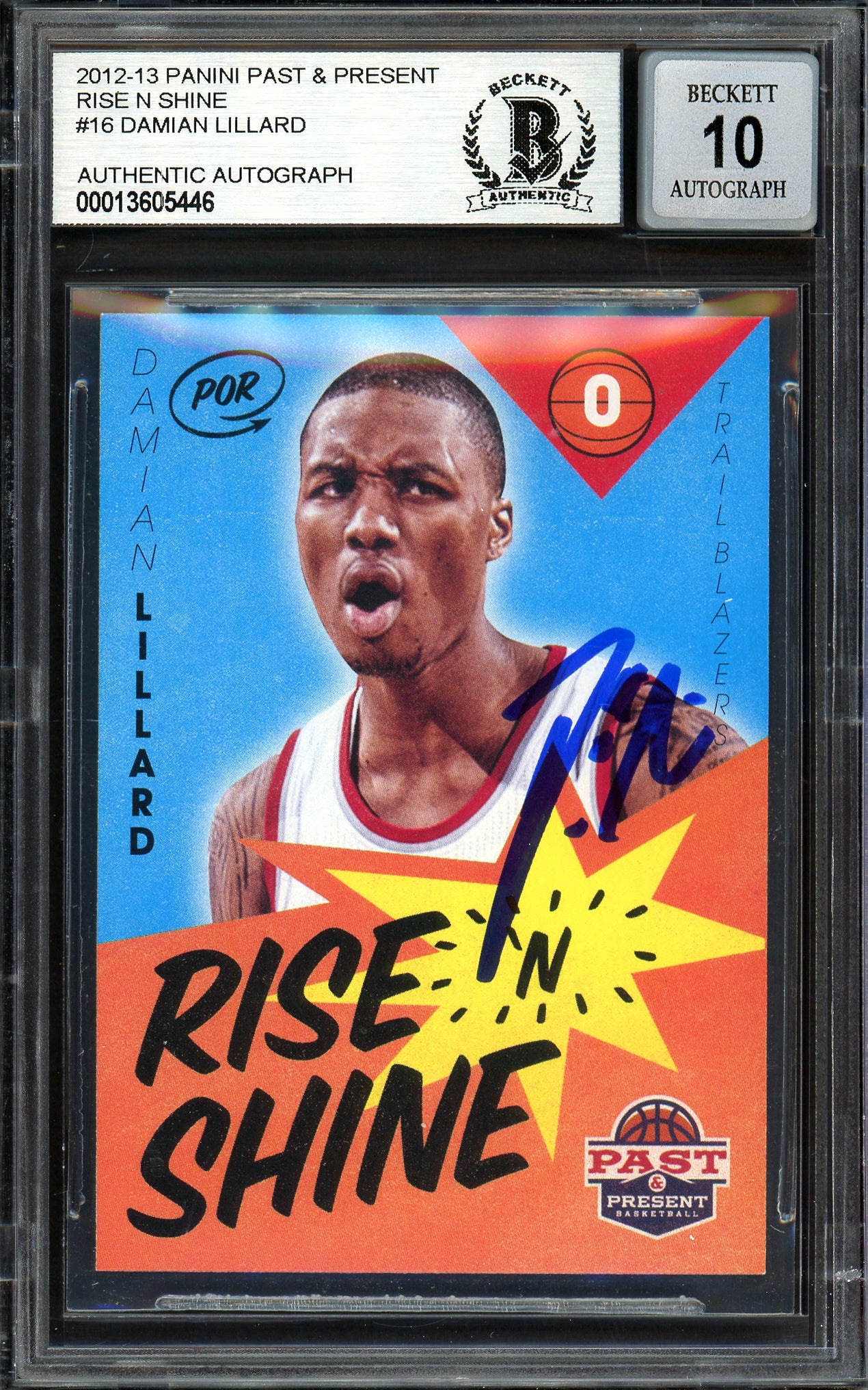 Damian Lillard Autographed 2012-13 Panini Past & Present Rise N Shine Rookie Card #16 Portland Trail Blazers Auto Grade Gem Mint 10 Beckett BAS #13605446
