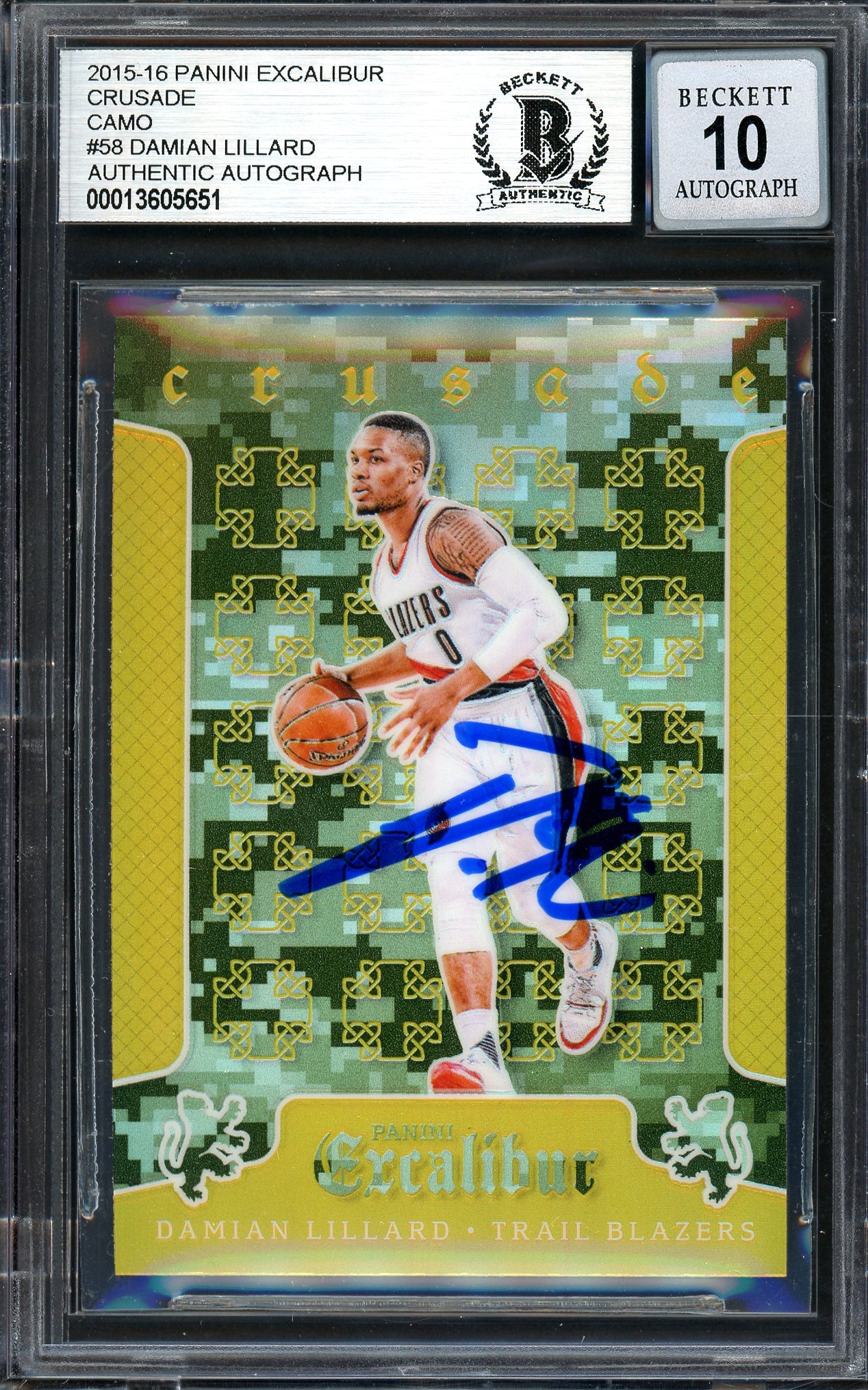 Damian Lillard Autographed 2015-16 Panini Excalibur Crusade Card #58 Portland Trail Blazers Auto Grade Gem Mint 10 Beckett BAS #13605651