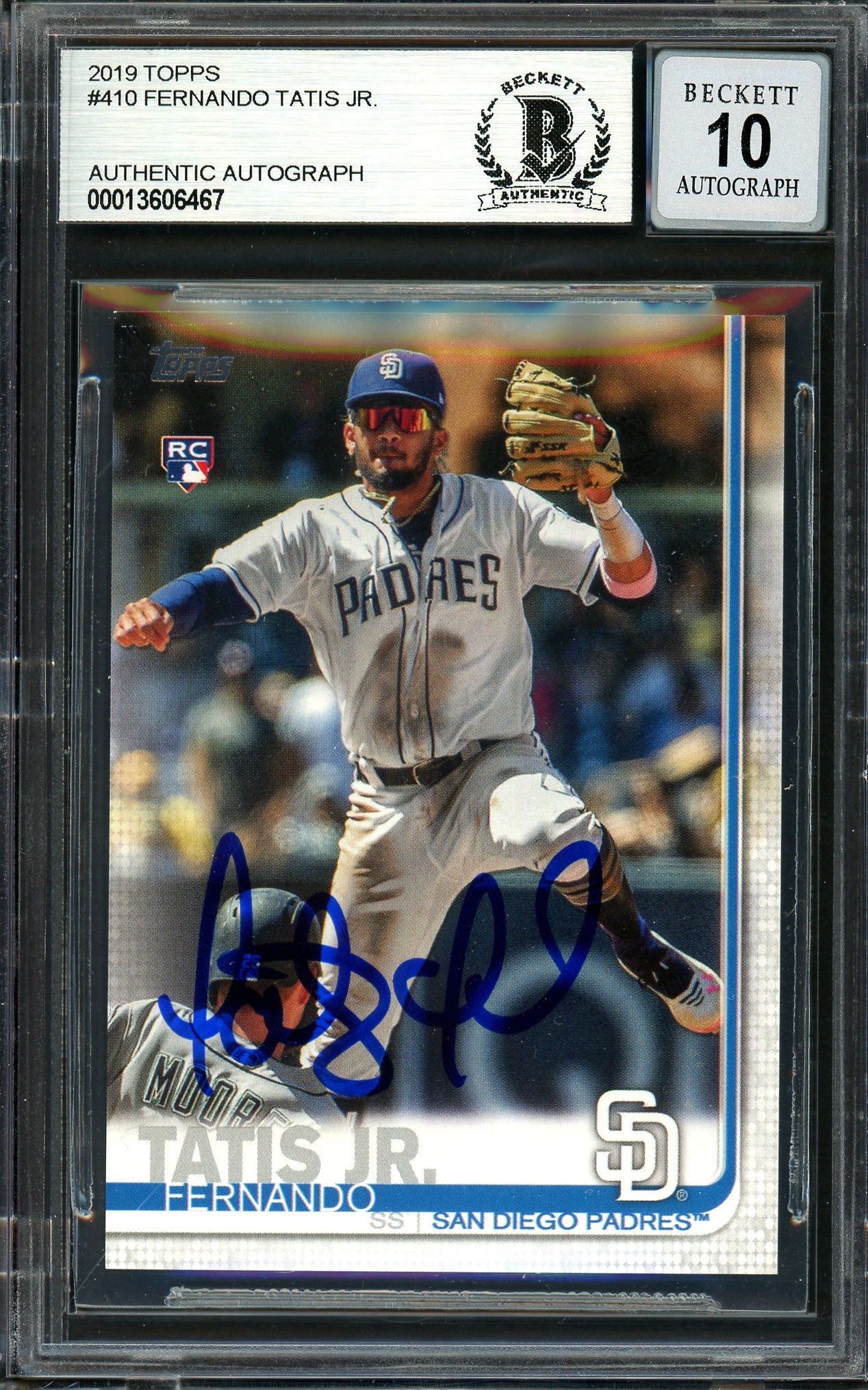 Fernando Tatis Jr. Autographed 2019 Topps Complete Set Rookie Card #410 San Diego Padres Auto Grade Gem Mint 10 Beckett BAS #13606467