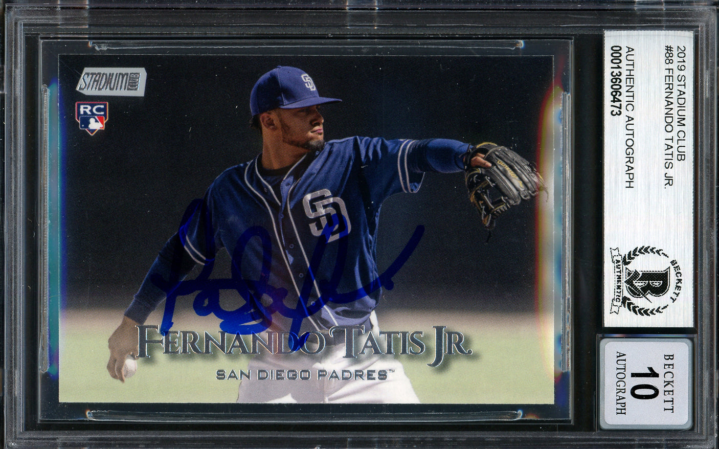 Fernando Tatis Jr. Autographed 2019 Stadium Club Rookie Card #88 San Diego Padres Auto Grade Gem Mint 10 Beckett BAS #13606473