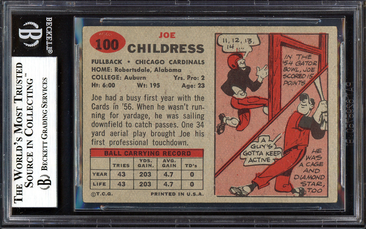 Joe Childress Autographed 1957 Topps Rookie Card #100 Chicago Cardinals Beckett BAS #13608290