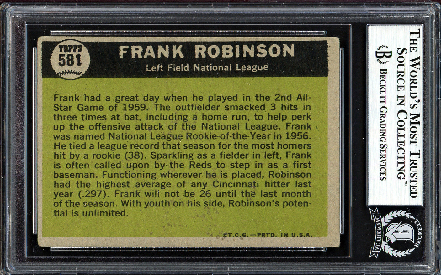 Frank Robinson Autographed 1961 Topps Card #581 Cincinnati Reds All-Star Beckett BAS #13608804