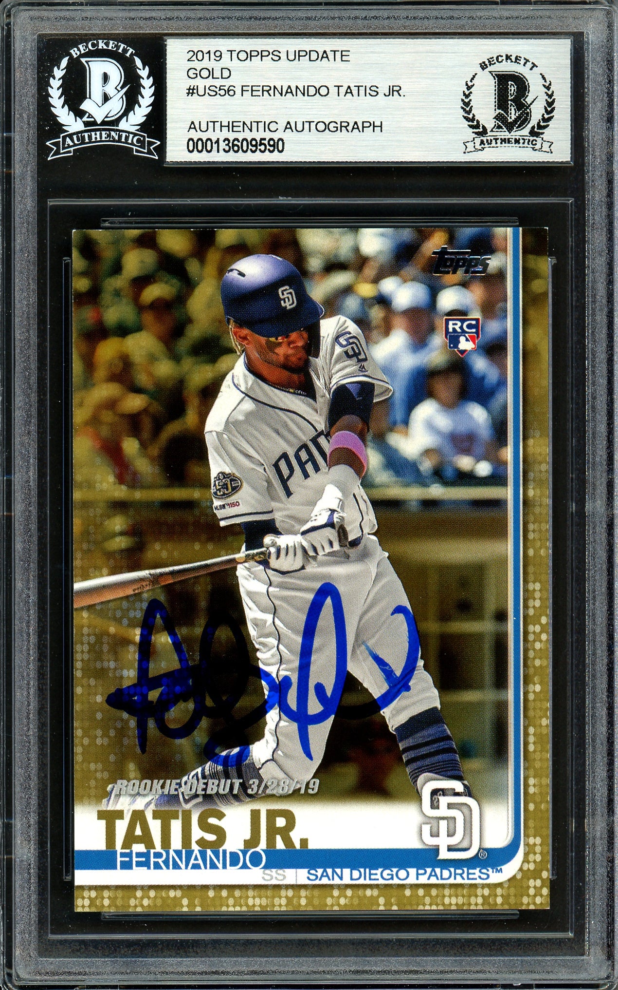 Fernando Tatis Jr. Autographed 2019 Topps Update Gold Rookie Card #US56 San Diego Padres #1196/2019 Beckett BAS #13609590