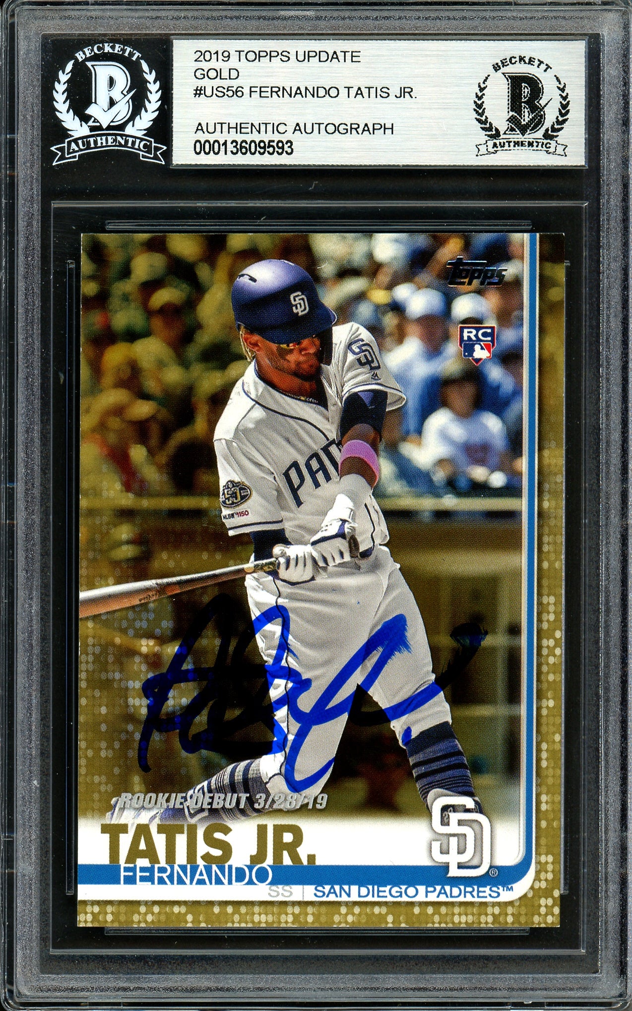 Fernando Tatis Jr. Autographed 2019 Topps Update Gold Rookie Card #US56 San Diego Padres #1641/2019 (Smudged) Beckett BAS #13609593