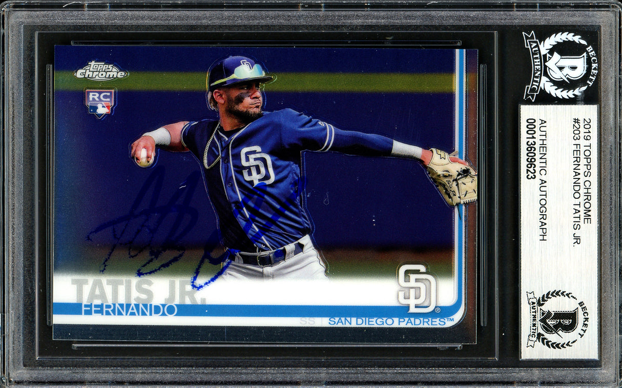 Fernando Tatis Jr. Autographed 2019 Topps Chrome Rookie Card #203 San Diego Padres (Bubbling) Beckett BAS #13609623