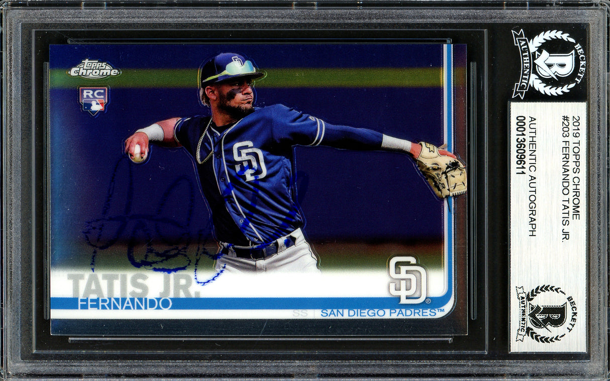 Fernando Tatis Jr. Autographed 2019 Topps Chrome Rookie Card #203 San Diego Padres (Bubbling) Beckett BAS #13609611