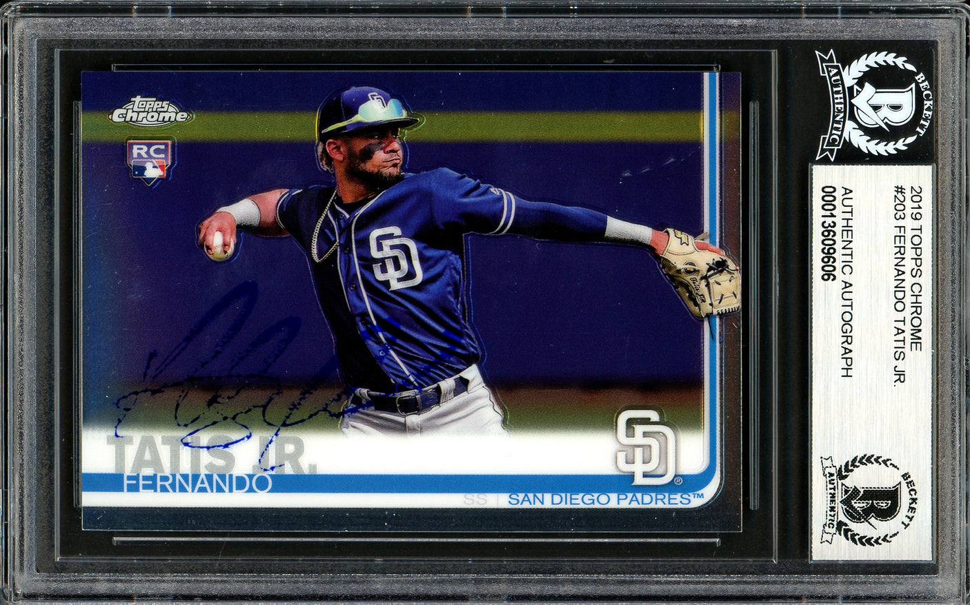 Fernando Tatis Jr. Autographed 2019 Topps Chrome Rookie Card #203 San Diego Padres (Bubbling) Beckett BAS #13609606
