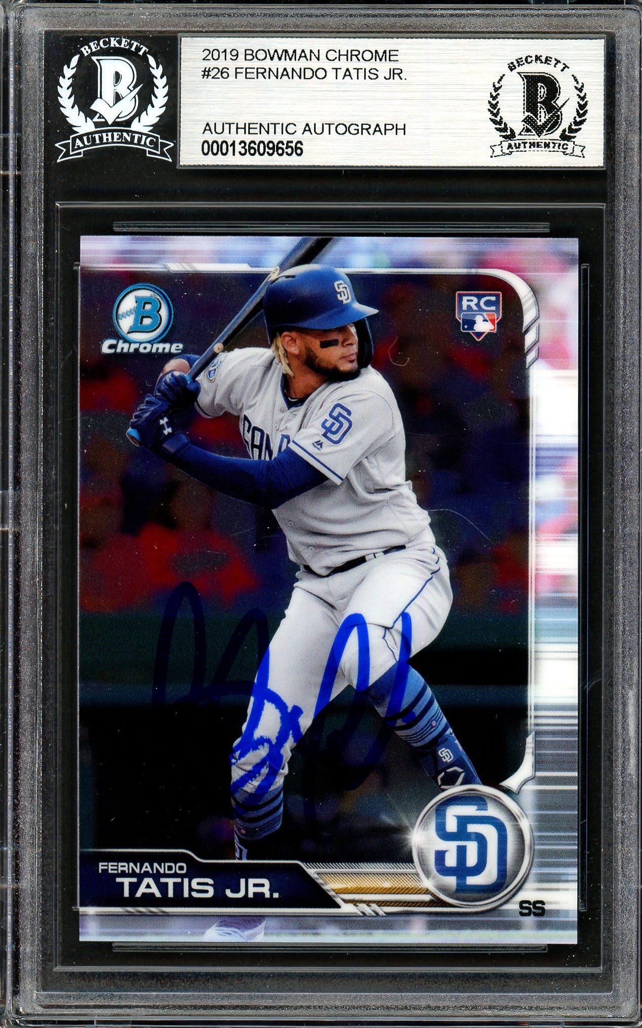 Fernando Tatis Jr. Autographed 2019 Bowman Chrome Rookie Card #26 San Diego Padres Beckett BAS #13609656