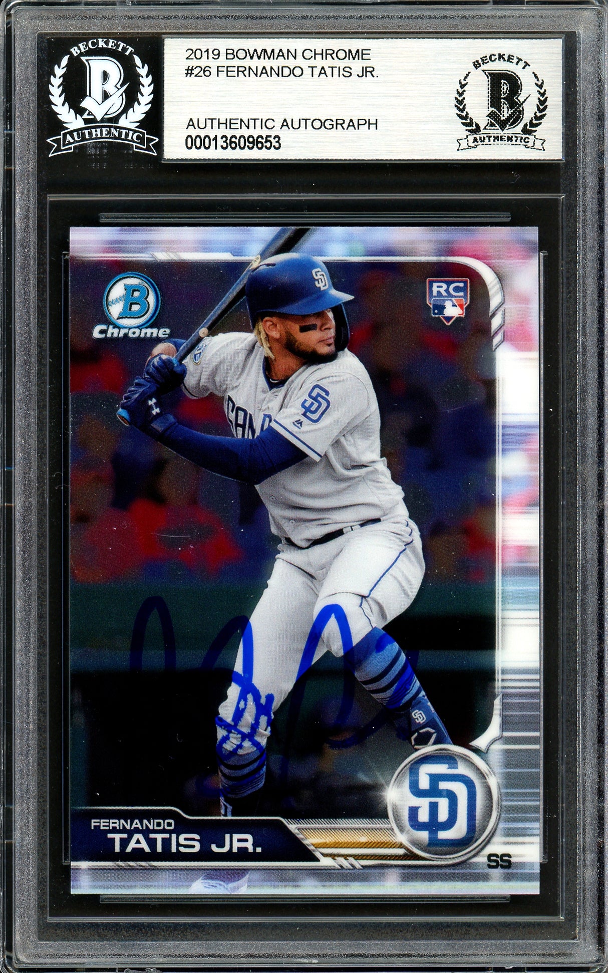 Fernando Tatis Jr. Autographed 2019 Bowman Chrome Rookie Card #26 San Diego Padres Beckett BAS #13609653
