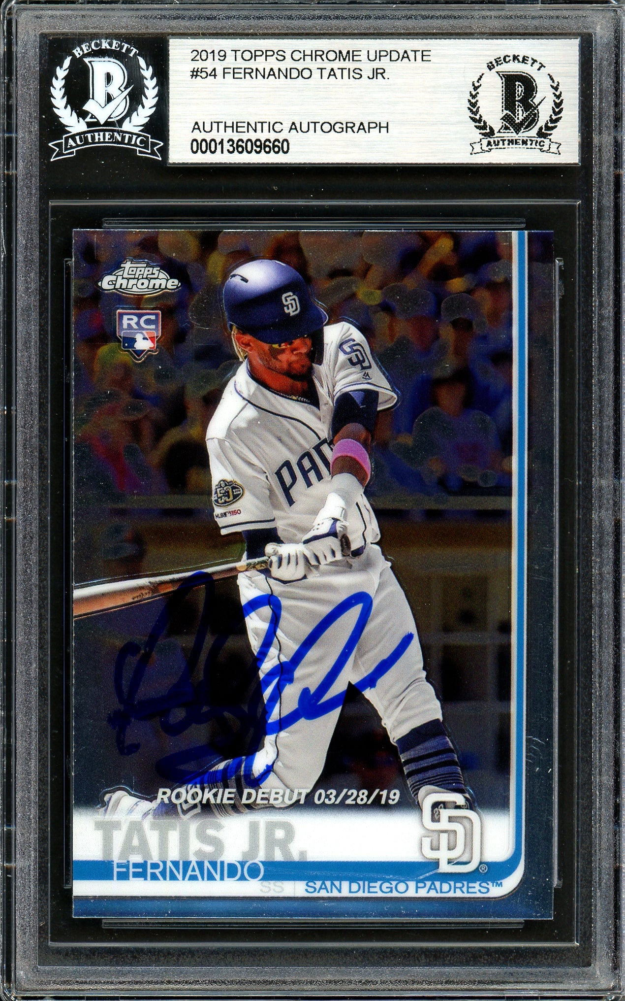 Fernando Tatis Jr. Autographed 2019 Topps Chrome Update Rookie Card #54 San Diego Padres Beckett BAS #13609660