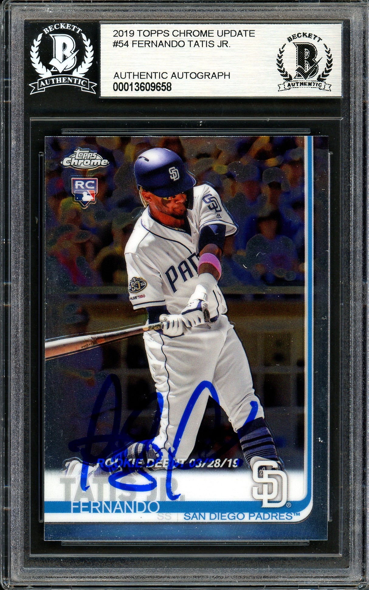Fernando Tatis Jr. Autographed 2019 Topps Chrome Update Rookie Card #54 San Diego Padres Beckett BAS #13609658
