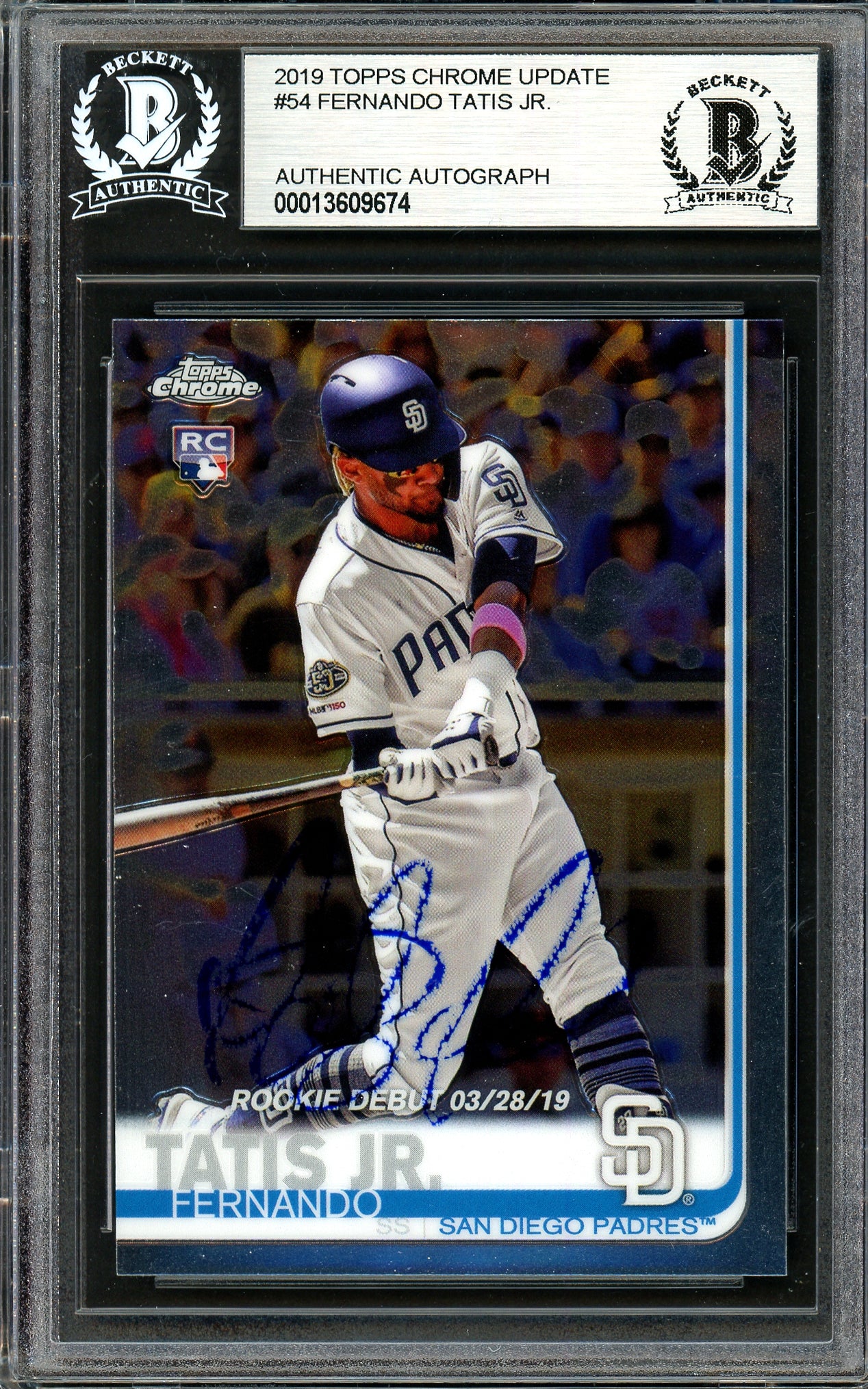 Fernando Tatis Jr. Autographed 2019 Topps Chrome Update Rookie Card #54 San Diego Padres (Bubbling) Beckett BAS #13609674