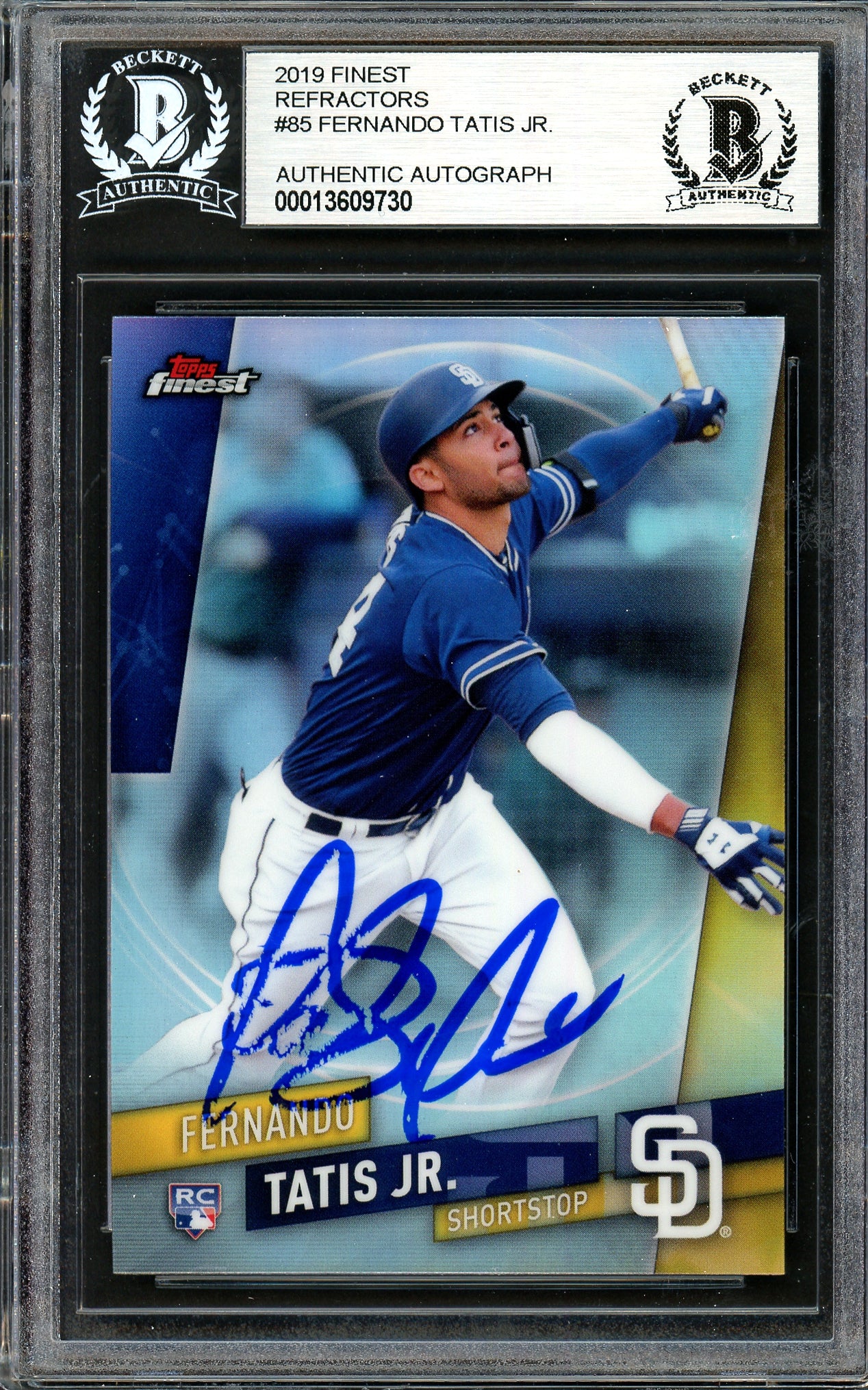 Fernando Tatis Jr. Autographed 2019 Topps Finest Refractor Rookie Card #85 San Diego Padres (Bubbling) Beckett BAS #13609730