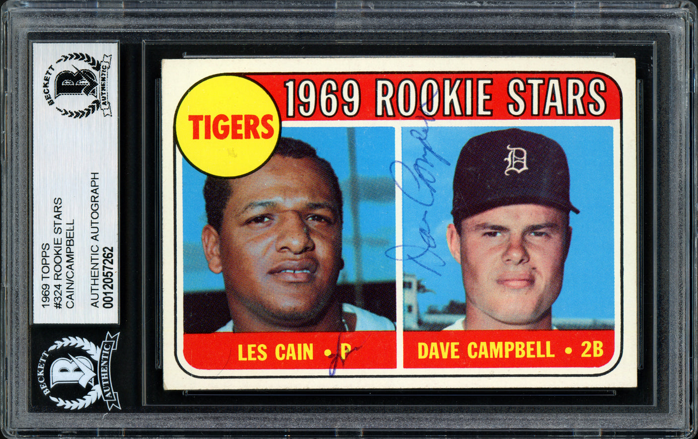Les Cain & Dave Campbell Autographed 1969 Topps Rookie Card #324 Detroit Tigers Beckett BAS #12057262