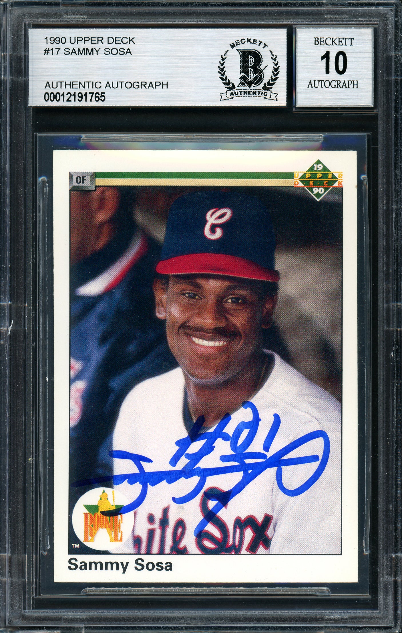 Sammy Sosa Autographed 1990 Upper Deck Rookie Card #17 Chicago White Sox Auto Grade 10 Beckett BAS Stock #177674