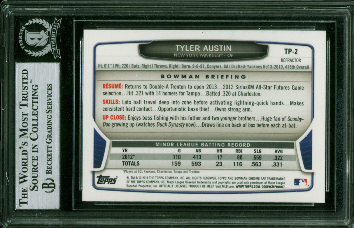 Yankees Tyler Austin Signed 2013 Bowman Chrome DPR #TP2 Rookie Card BAS Slabbed