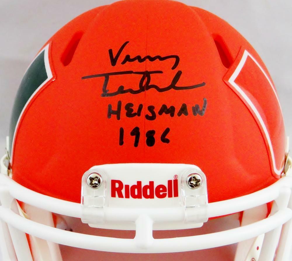 Vinny Testaverde Signed Hurricanes AMP Speed Mini Helmet w/ Insc- Beckett Auth