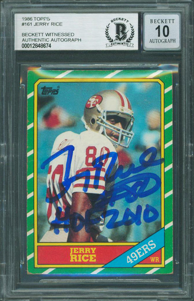 49ers Jerry Rice "HOF 2010" Signed 1986 Topps #161 RC Card Auto 10 BAS Slabbed 2