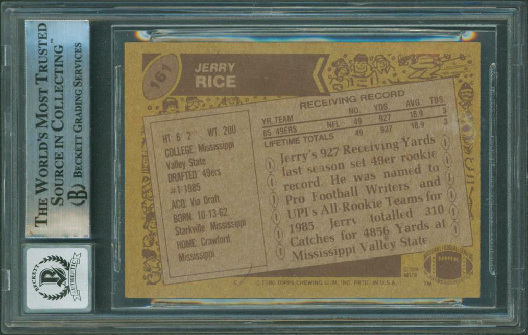 49ers Jerry Rice "HOF 2010" Signed 1986 Topps #161 RC Card Auto 10 BAS Slabbed 2