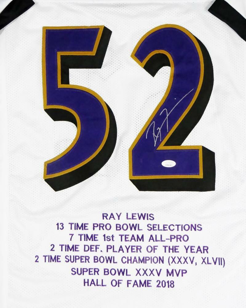 Ray Lewis Autographed White Pro Style STAT Jersey - JSA W Auth *2