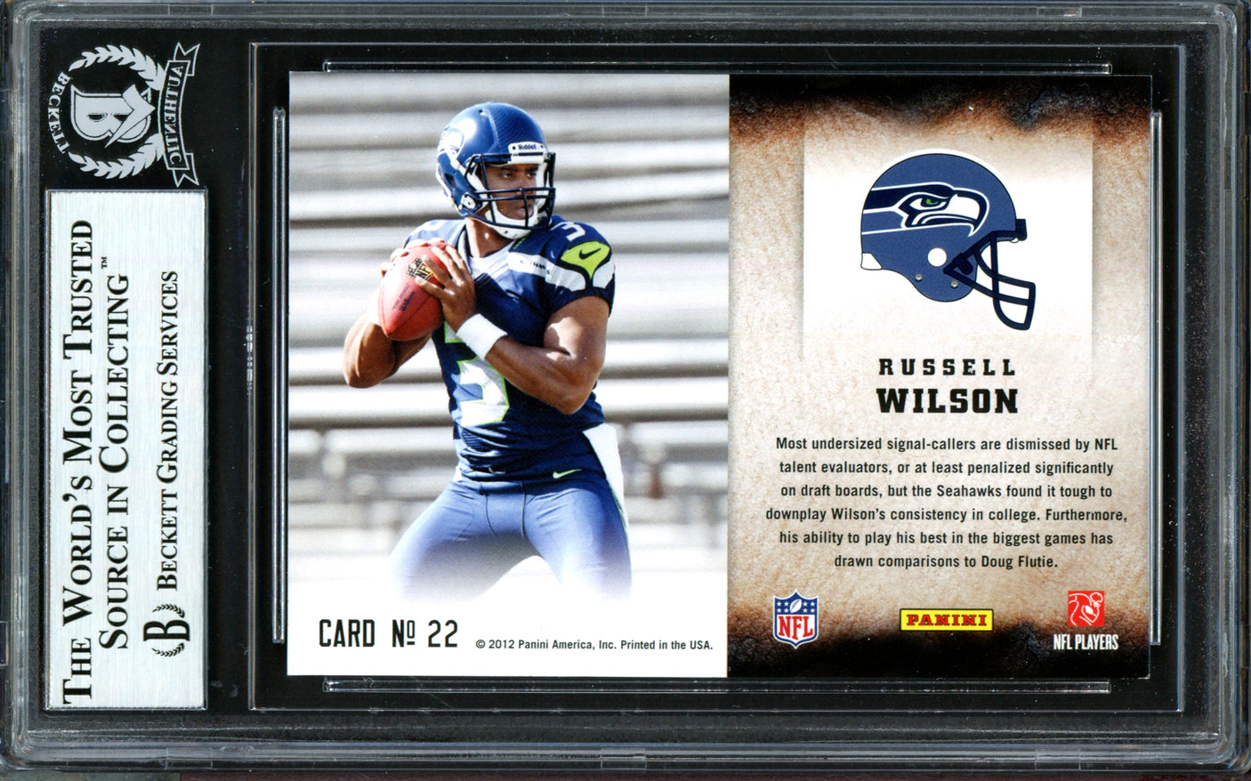 Russell Wilson Autographed 2012 Score Hot Rookies Rookie Card #22 Seattle Seahawks Beckett BAS #13447089