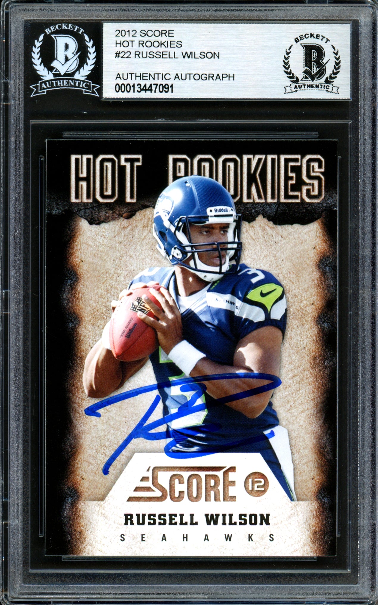 Russell Wilson Autographed 2012 Score Hot Rookies Rookie Card #22 Seattle Seahawks Beckett BAS #13447091