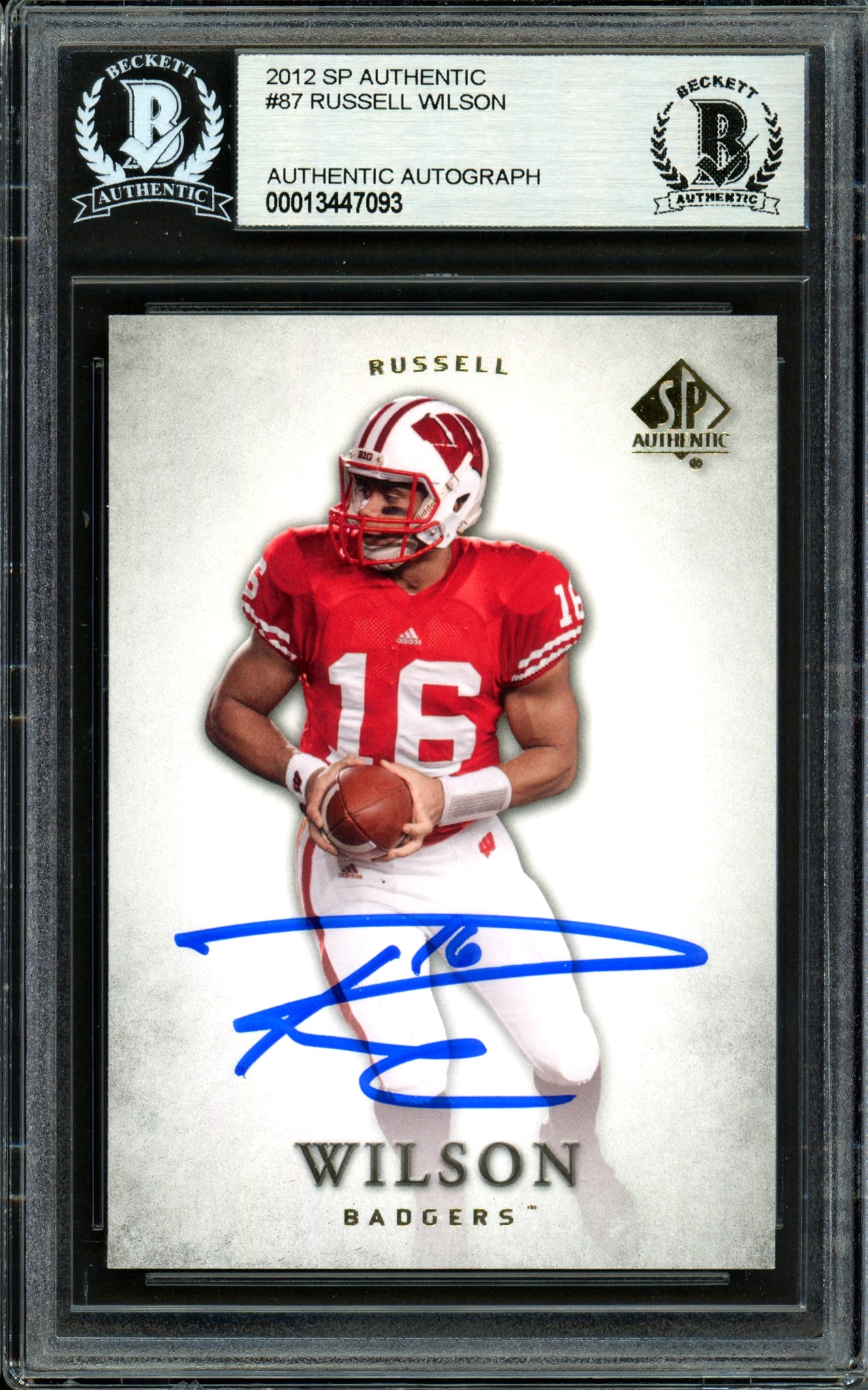Russell Wilson Autographed 2012 SP Authentic Rookie Card #87 Seattle Seahawks Beckett BAS #13447093
