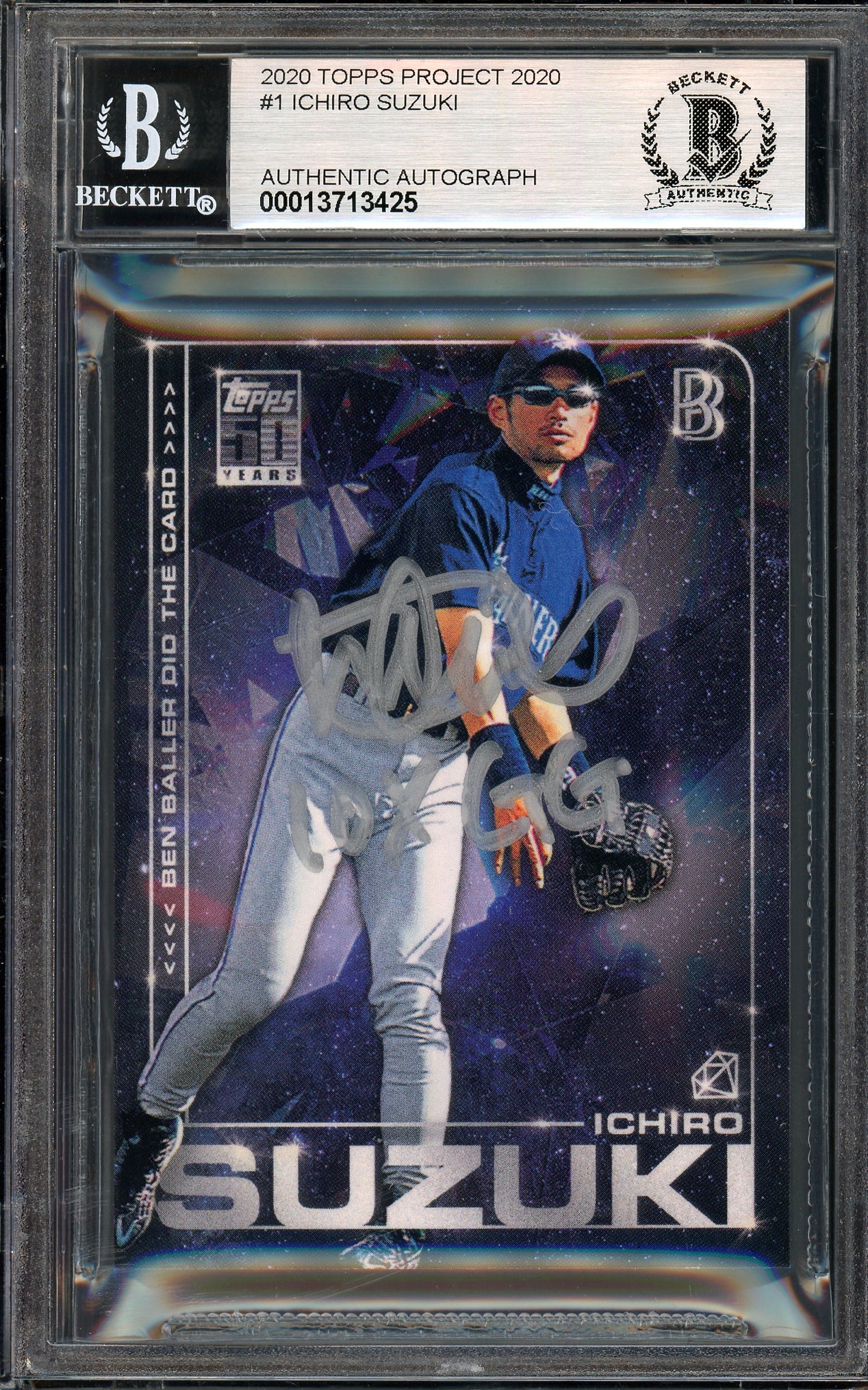 Ichiro Suzuki Autographed Topps Project 2020 Ben Baller Card #1 Seattle Mariners Auto Grade Gem Mint 10 "10X GG" Silver #1/1 Beckett BAS #13713425