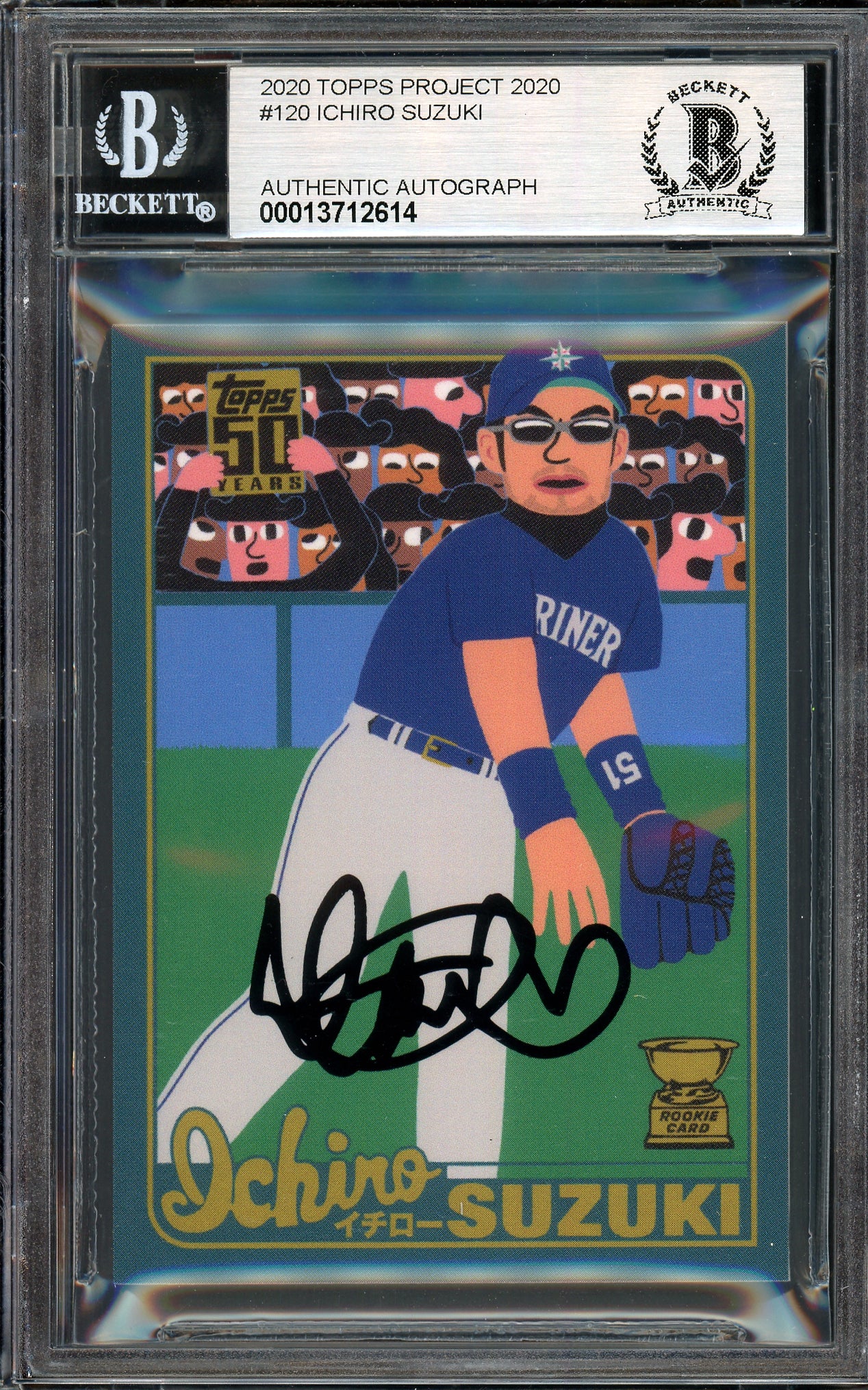 Ichiro Suzuki Autographed Topps Project 2020 Keith Shore Card #120 Seattle Mariners Auto Grade Gem Mint 10 Black #/5 Beckett BAS Stock #200965