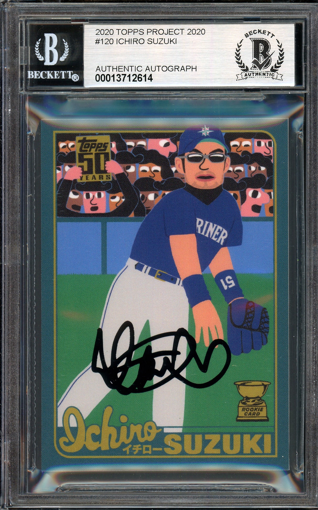 Ichiro Suzuki Autographed Topps Project 2020 Keith Shore Card #120 Seattle Mariners Auto Grade Gem Mint 10 Black #/5 Beckett BAS Stock #200965
