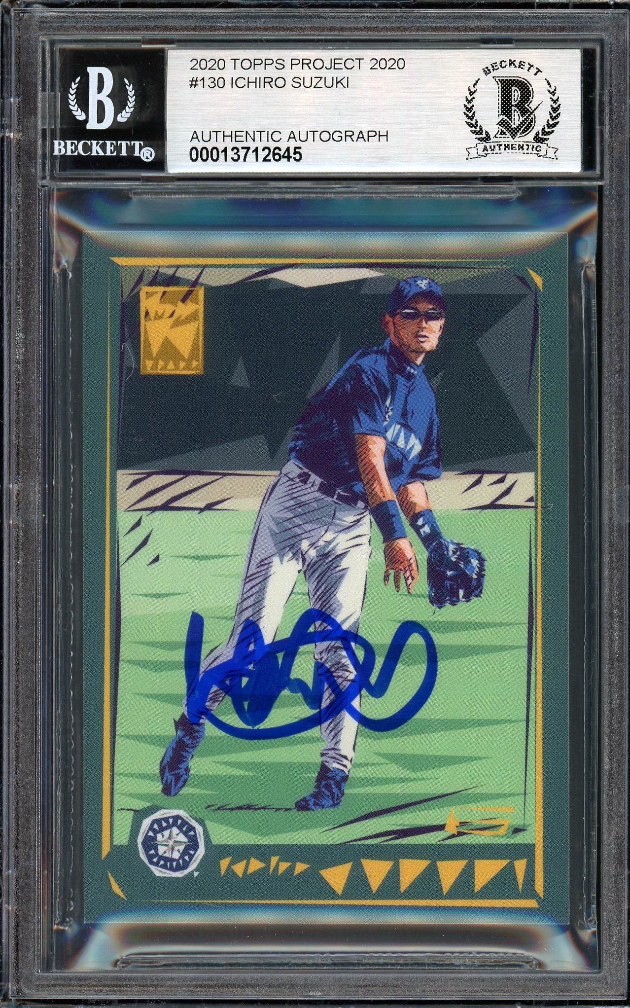 Ichiro Suzuki Autographed Topps Project 2020 Naturel Card #130 Seattle Mariners Auto Grade Gem Mint 10 Blue #/5 Beckett BAS Stock #200967