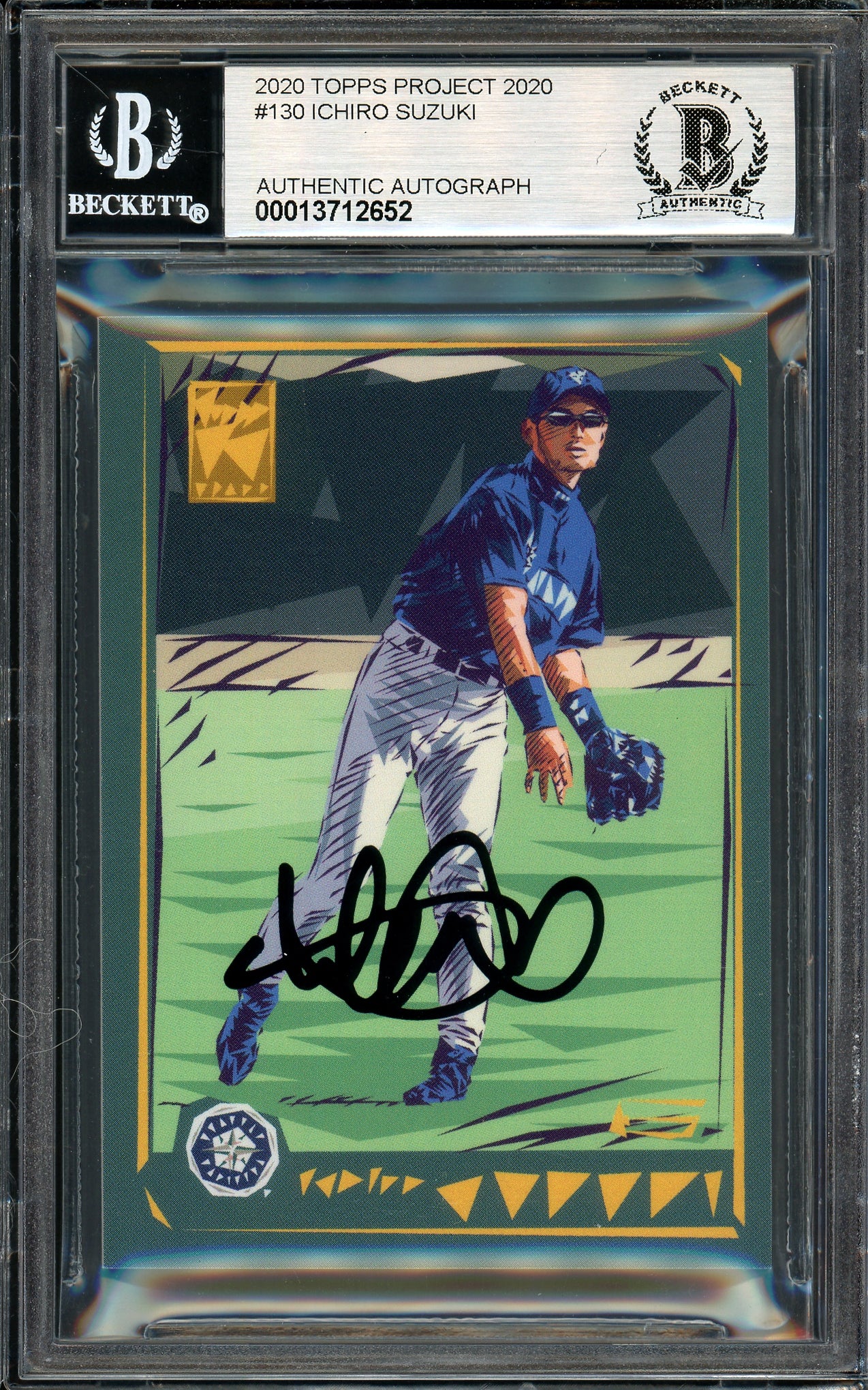 Ichiro Suzuki Autographed Topps Project 2020 Naturel Card #130 Seattle Mariners Auto Grade Gem Mint 10 Black #5/5 Beckett BAS #13712652