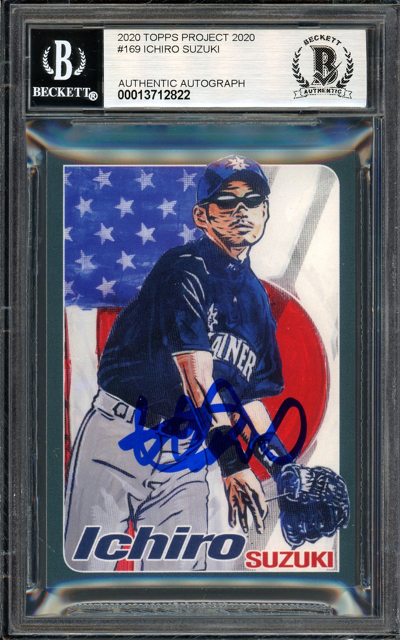Ichiro Suzuki Autographed Topps Project 2020 Blake Jamieson Card #169 Seattle Mariners Auto Grade Gem Mint 10 Blue #/10 Beckett BAS Stock #200984
