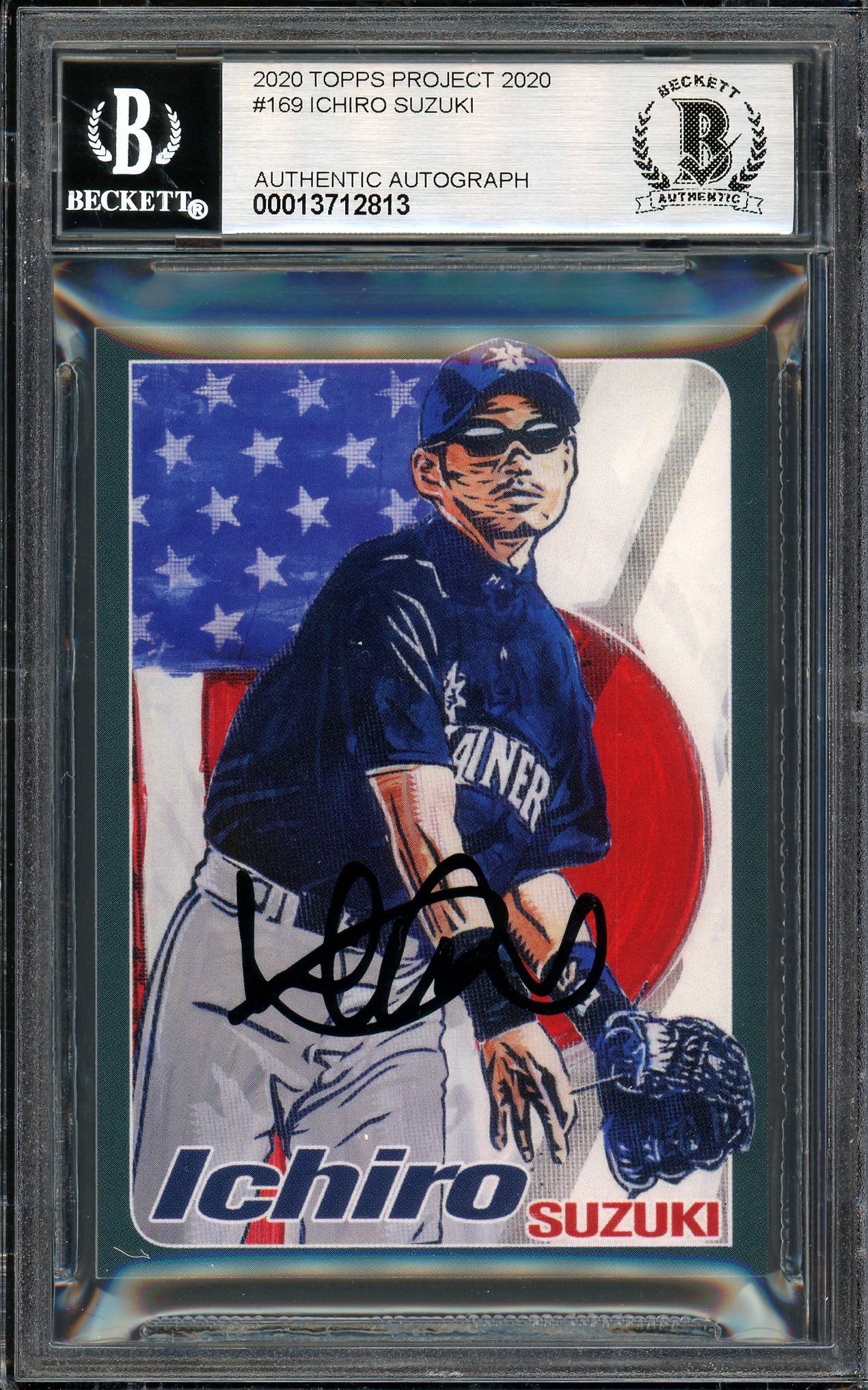 Ichiro Suzuki Autographed Topps Project 2020 Blake Jamieson Card #169 Seattle Mariners Auto Grade Gem Mint 10 Black #/10 Beckett BAS Stock #200986