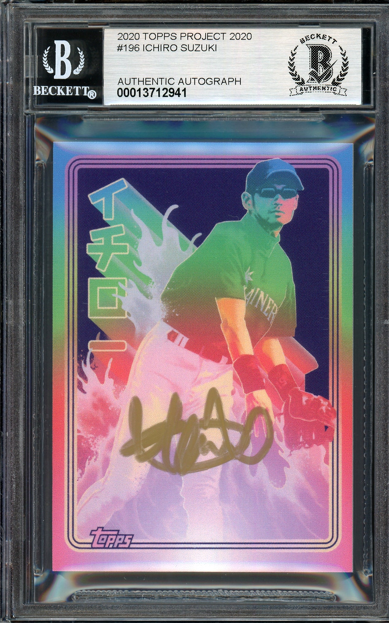 Ichiro Suzuki Autographed Topps Project 2020 Matt Taylor Card #196 Seattle Mariners Auto Grade Gem Mint 10 Gold #/10 Beckett BAS Stock #201001