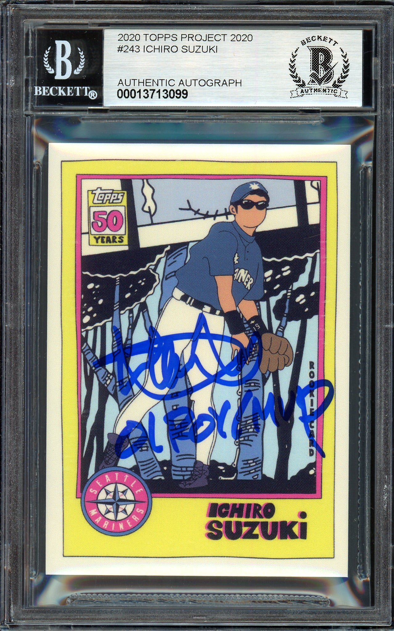 Ichiro Suzuki Autographed Topps Project 2020 Fucci Card #243 Seattle Mariners Auto Grade Gem Mint 10 "01 ROY/MVP" Blue #1/1 Beckett BAS #13713099