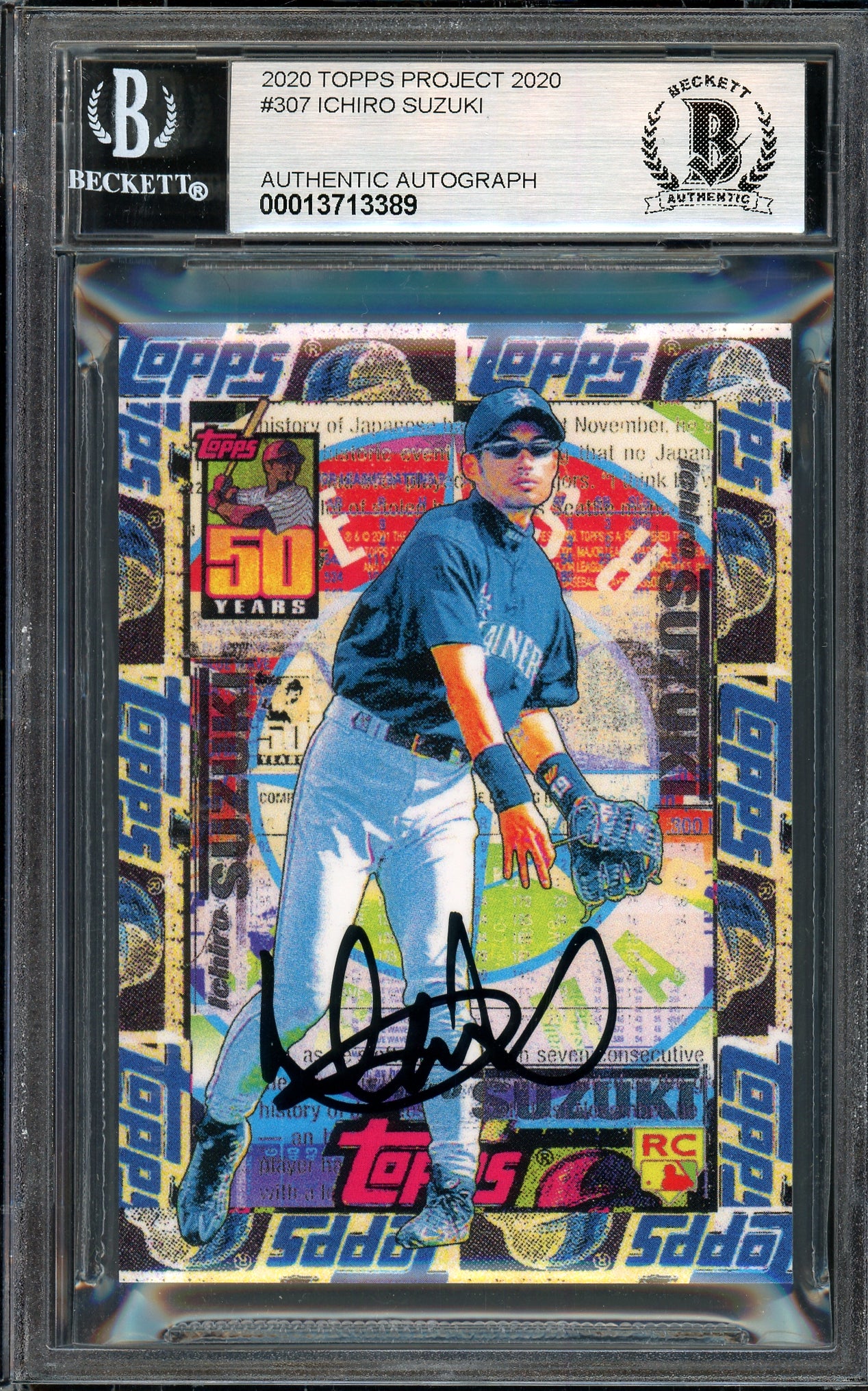 Ichiro Suzuki Autographed Topps Project 2020 Tyson Beck Card #307 Seattle Mariners Auto Grade Gem Mint 10 Black #/10 Beckett BAS Stock #201033