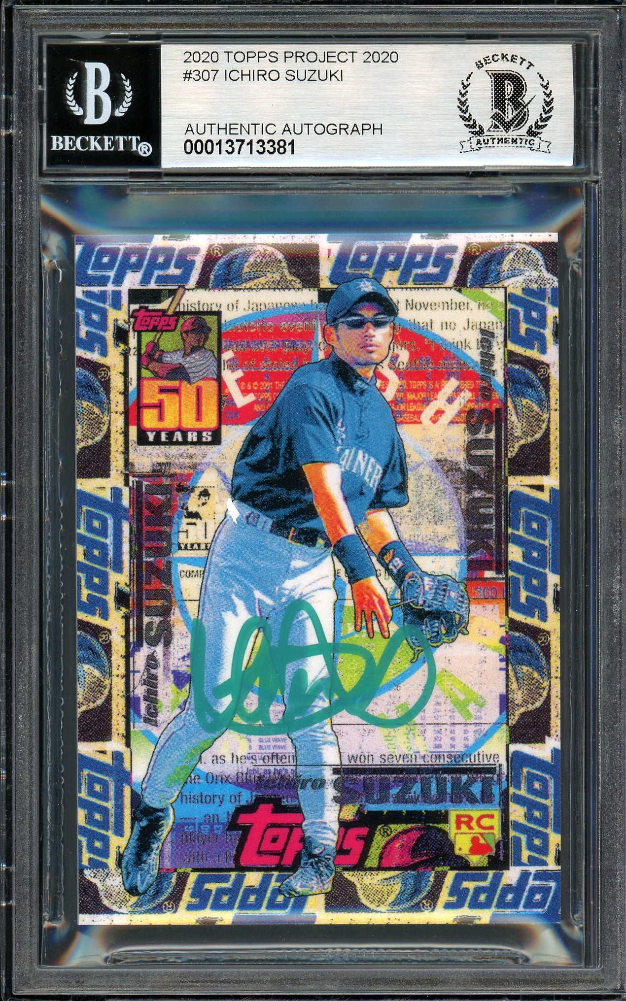 Ichiro Suzuki Autographed Topps Project 2020 Tyson Beck Card #307 Seattle Mariners Auto Grade Gem Mint 10 Teal #/10 Beckett BAS Stock #201034