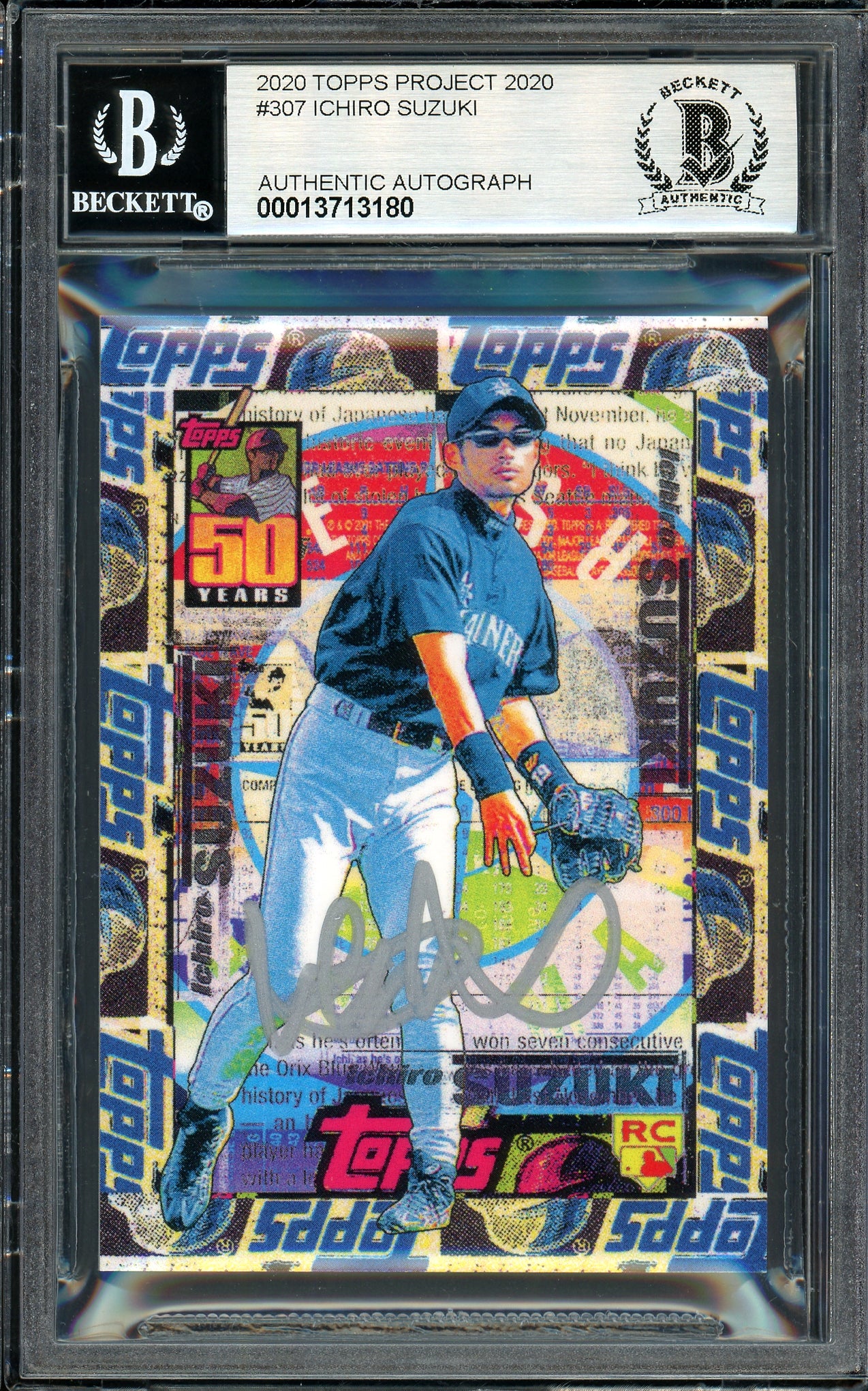 Ichiro Suzuki Autographed Topps Project 2020 Tyson Beck Card #307 Seattle Mariners Auto Grade Gem Mint 10 Silver #8/10 Beckett BAS #13713180