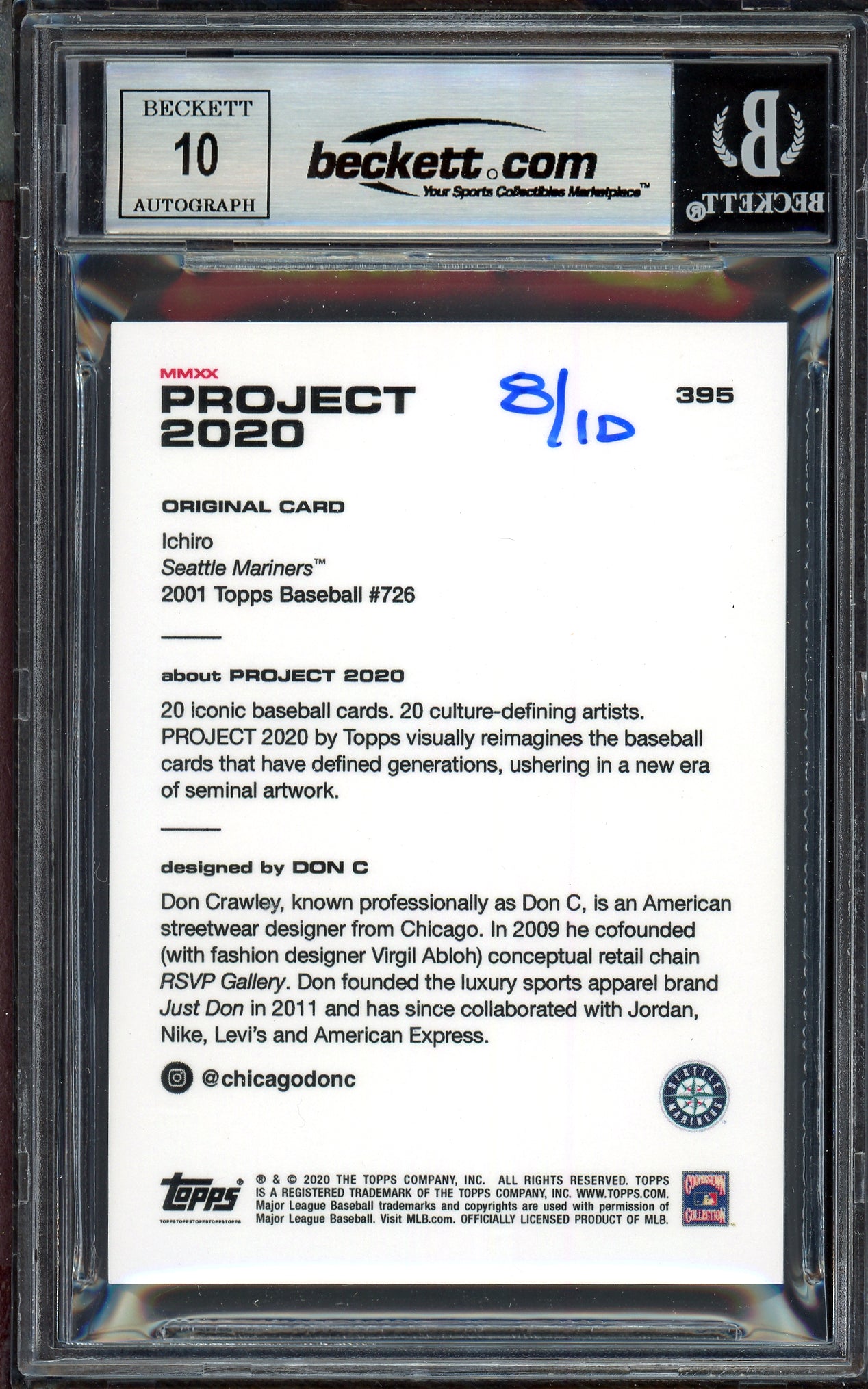 Ichiro Suzuki Autographed Topps Project 2020 Don C Card #395 Seattle Mariners Auto Grade Gem Mint 10 Silver #/10 Beckett BAS Stock #201061