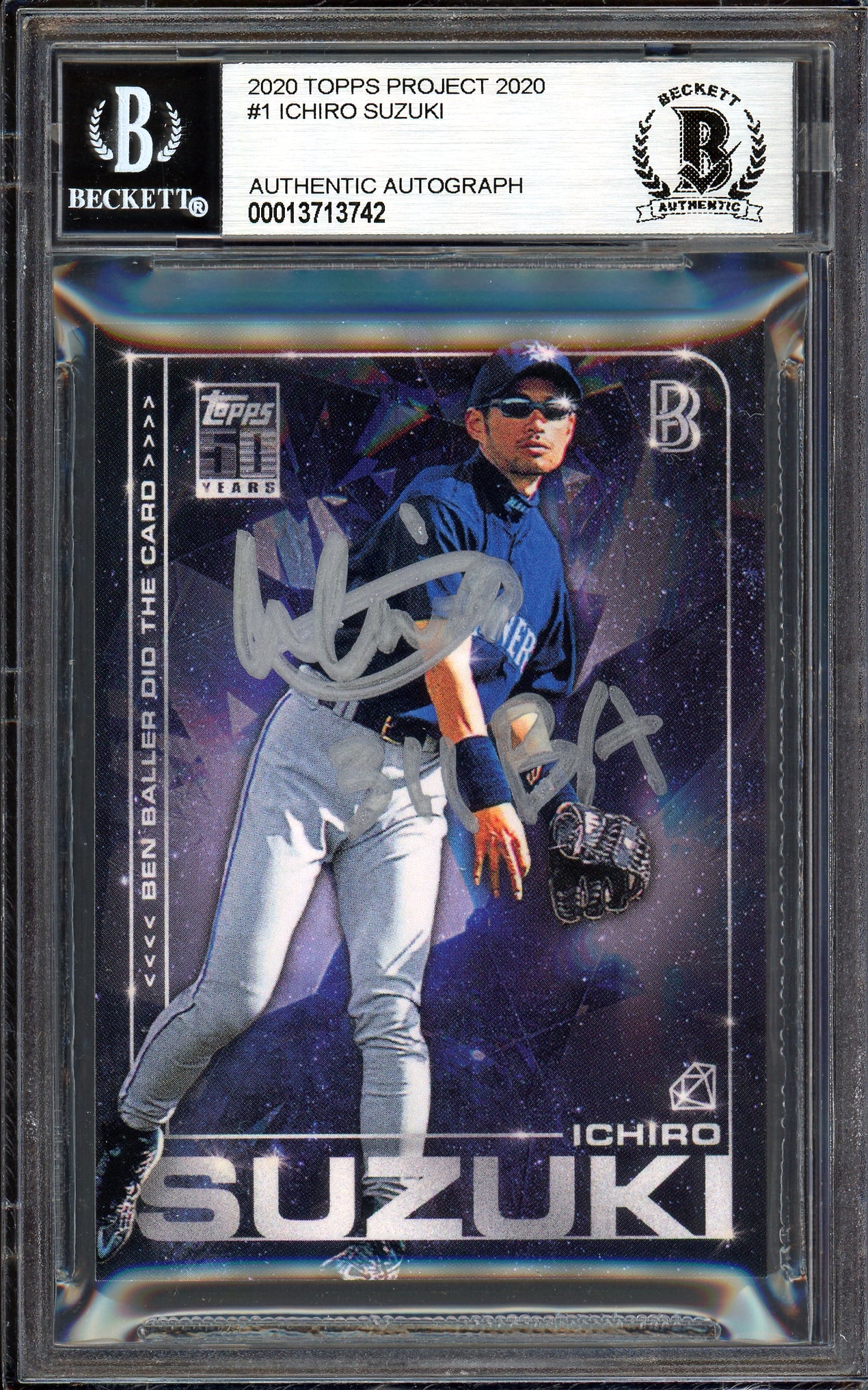 Ichiro Suzuki Autographed Topps Project 2020 Ben Baller Card #1 Seattle Mariners "311 BA" Silver #1/1 Beckett BAS #13713742