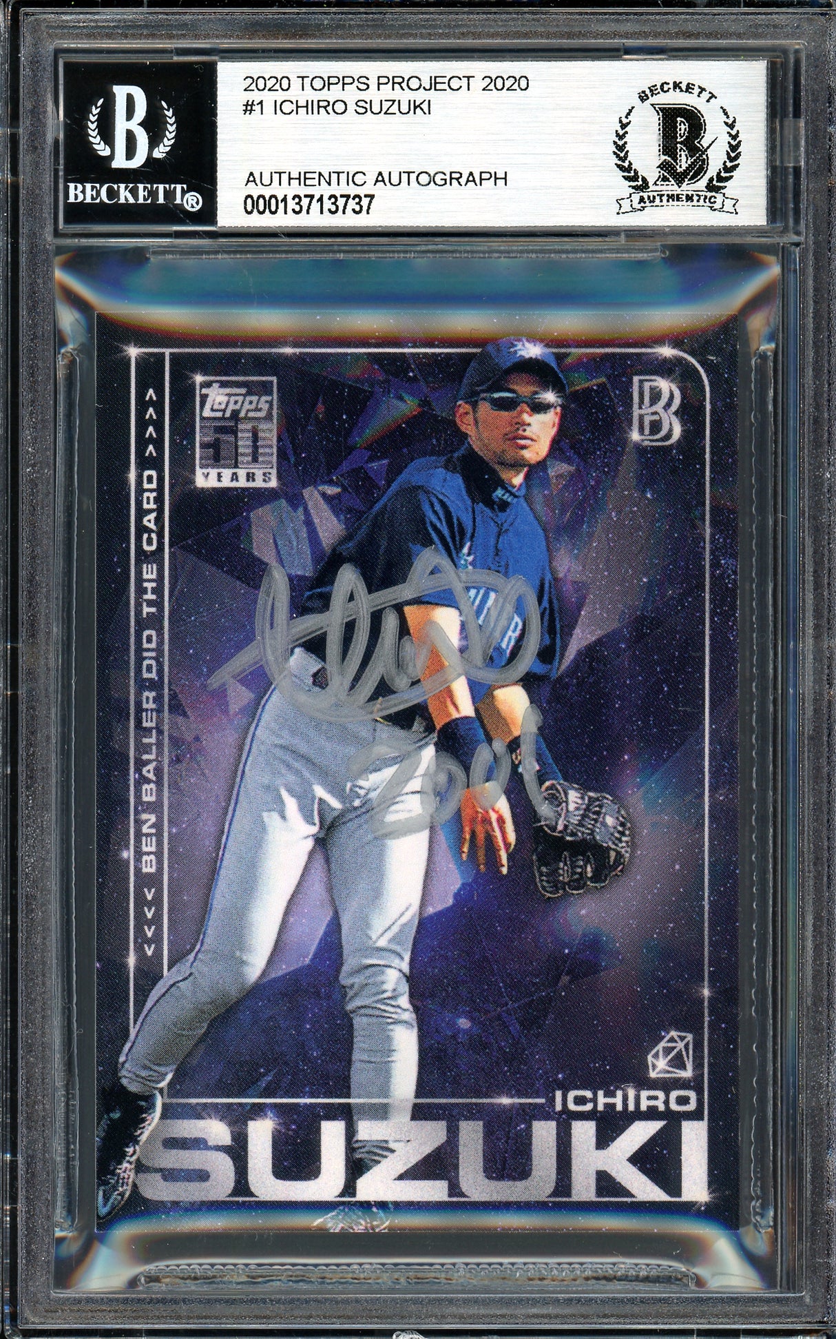Ichiro Suzuki Autographed Topps Project 2020 Ben Baller Card #1 Seattle Mariners "2001" Silver #1/1 Beckett BAS #13713737