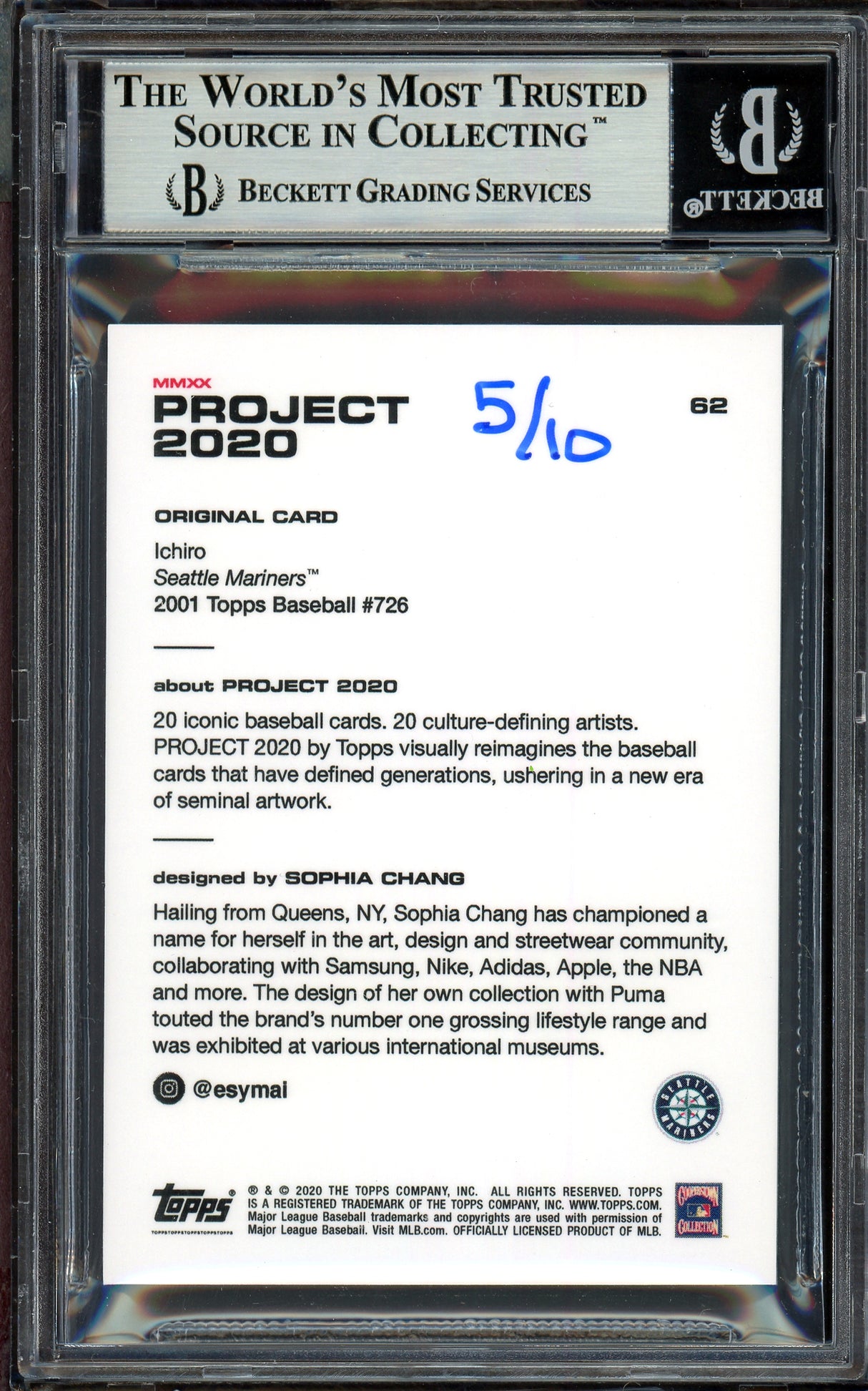 Ichiro Suzuki Autographed Topps Project 2020 Sophia Chang Card #62 Seattle Mariners Lime Green #5/10 Beckett BAS #13713753