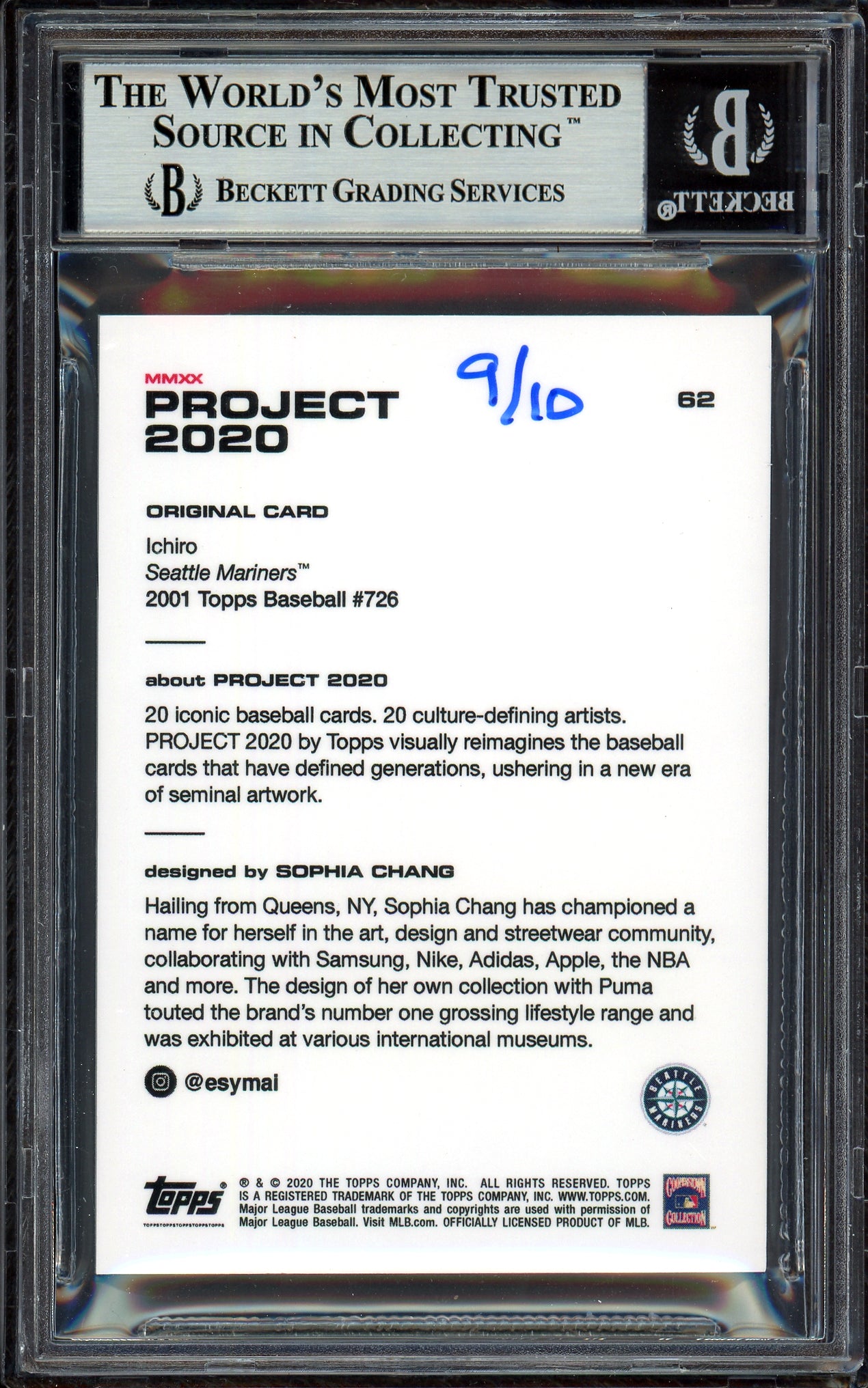 Ichiro Suzuki Autographed Topps Project 2020 Sophia Chang Card #62 Seattle Mariners Gold #/10 Beckett BAS Stock #201086