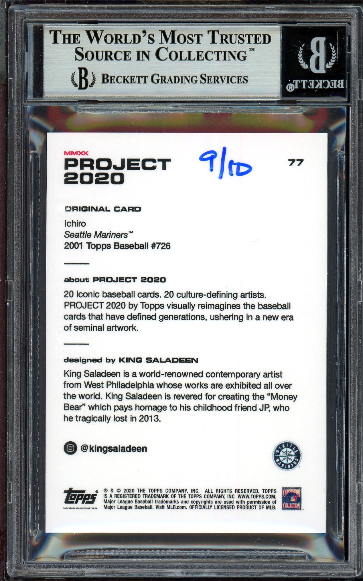 Ichiro Suzuki Autographed Topps Project 2020 King Saladeen Card #77 Seattle Mariners Gold #/10 Beckett BAS Stock #201089