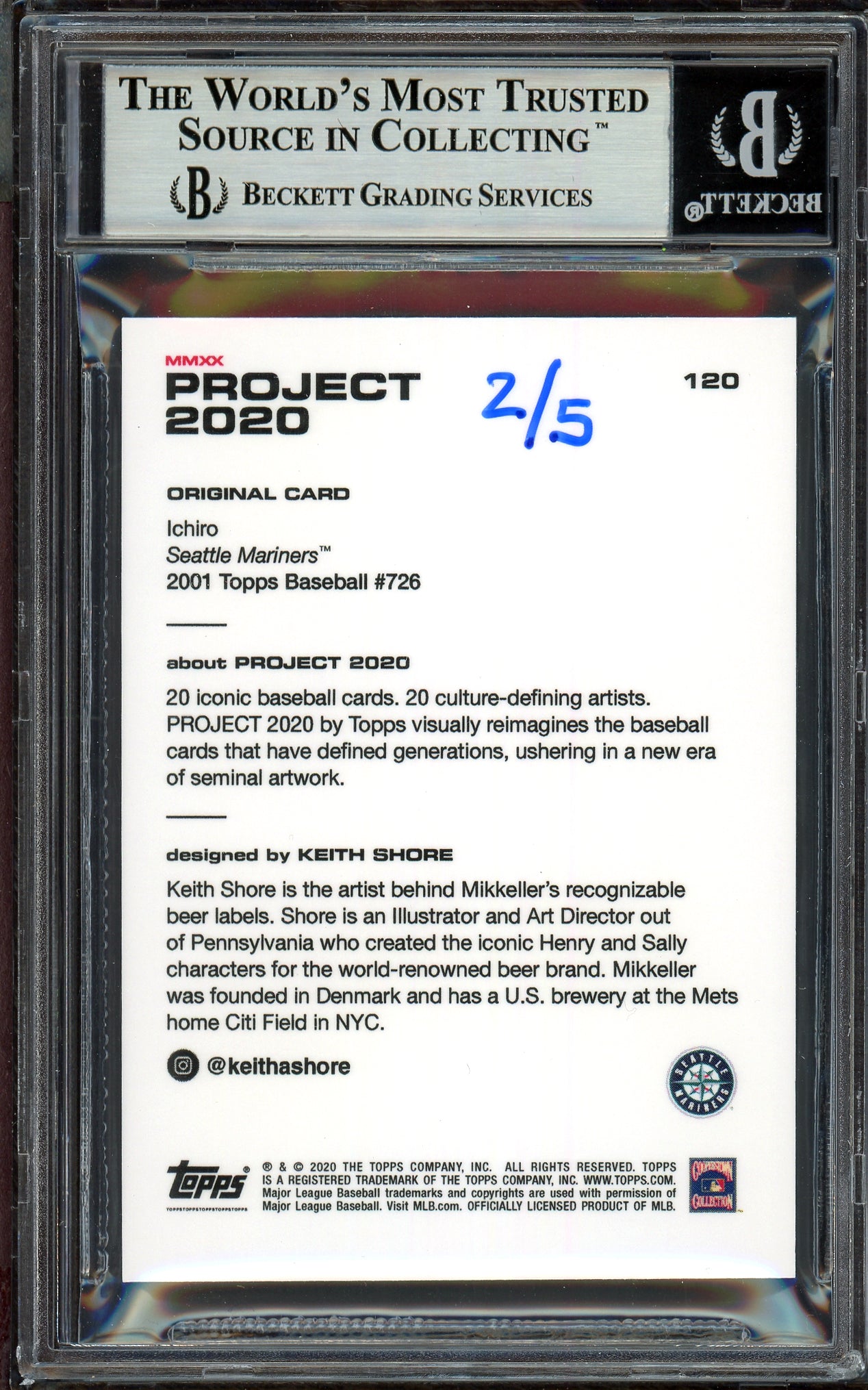 Ichiro Suzuki Autographed Topps Project 2020 Keith Shore Card #120 Seattle Mariners Gold #2/5 Beckett BAS #13713785
