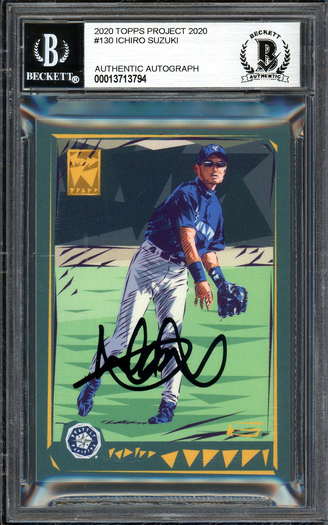 Ichiro Suzuki Autographed Topps Project 2020 Naturel Card #130 Seattle Mariners Black #2/5 Beckett BAS #13713794