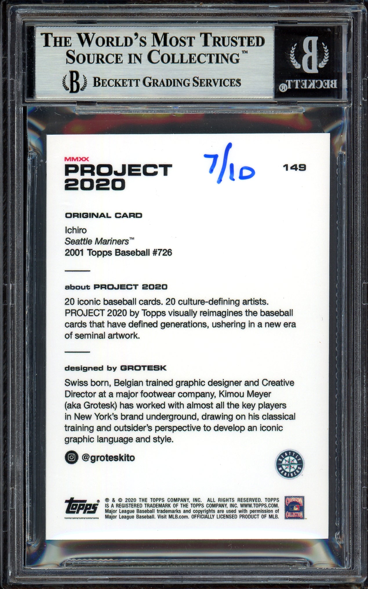 Ichiro Suzuki Autographed Topps Project 2020 Grotesk Card #149 Seattle Mariners Gold #/10 Beckett BAS Stock #201102